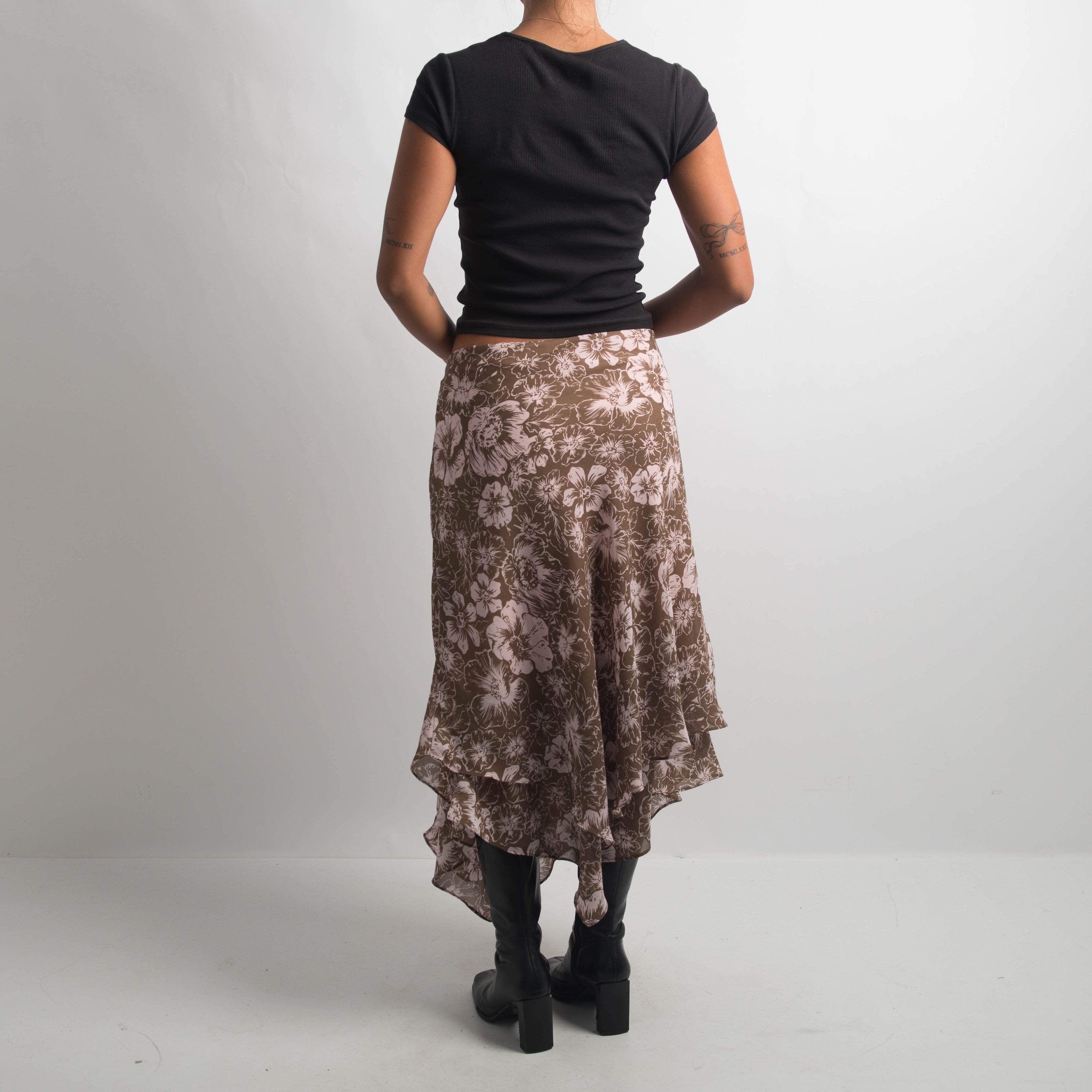 LAYERED FLORAL MIDI SKIRT