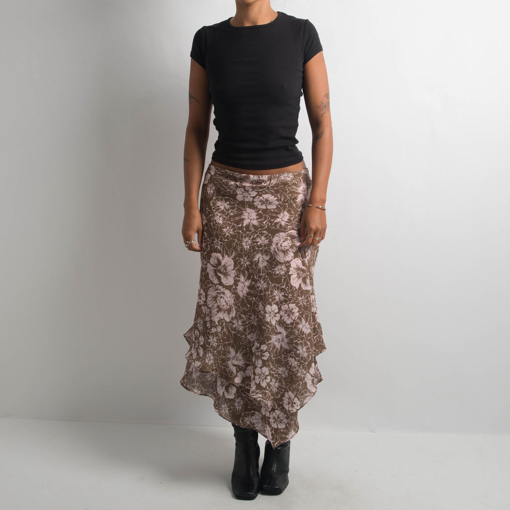 LAYERED FLORAL MIDI SKIRT