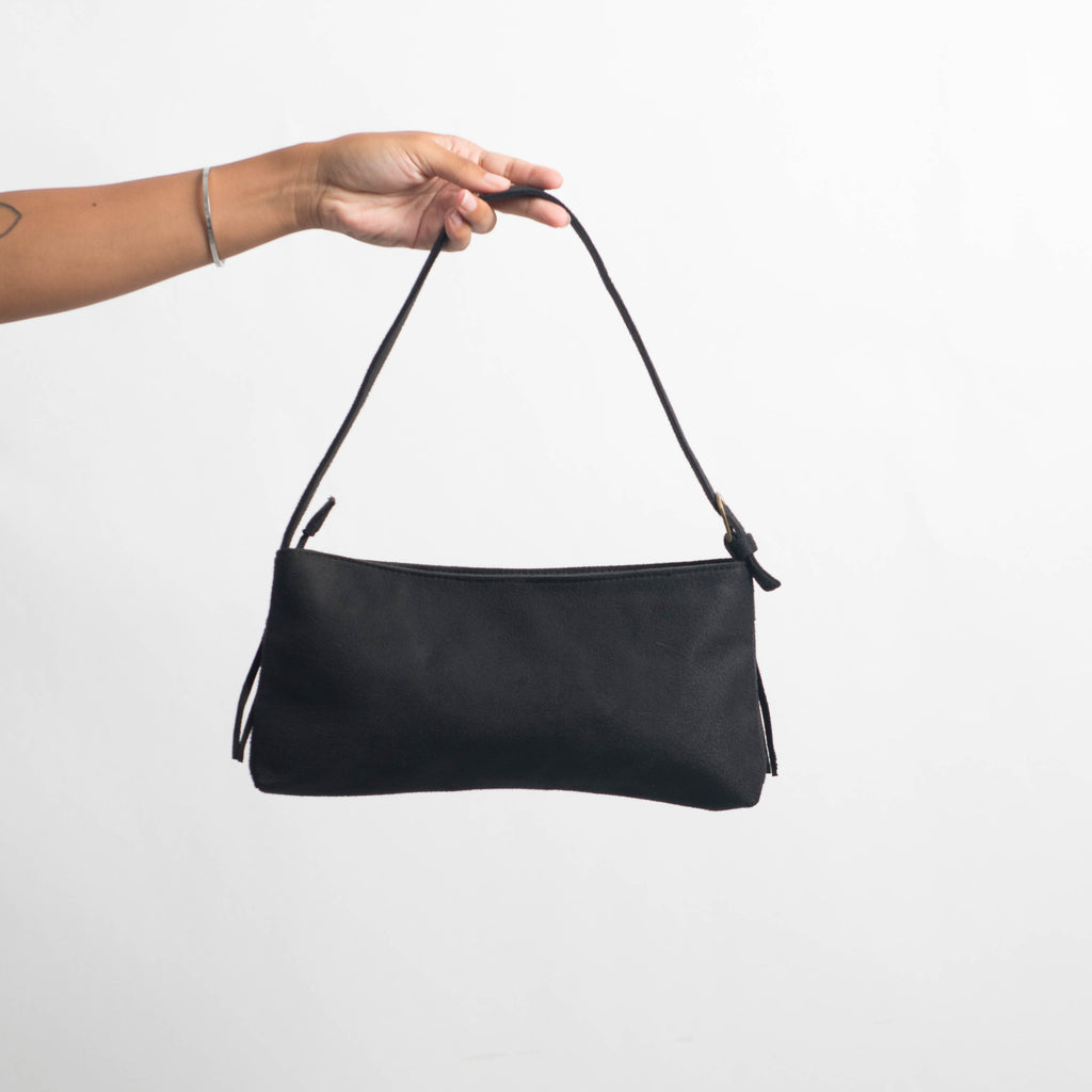 BLACK FRINGE HANDBAG