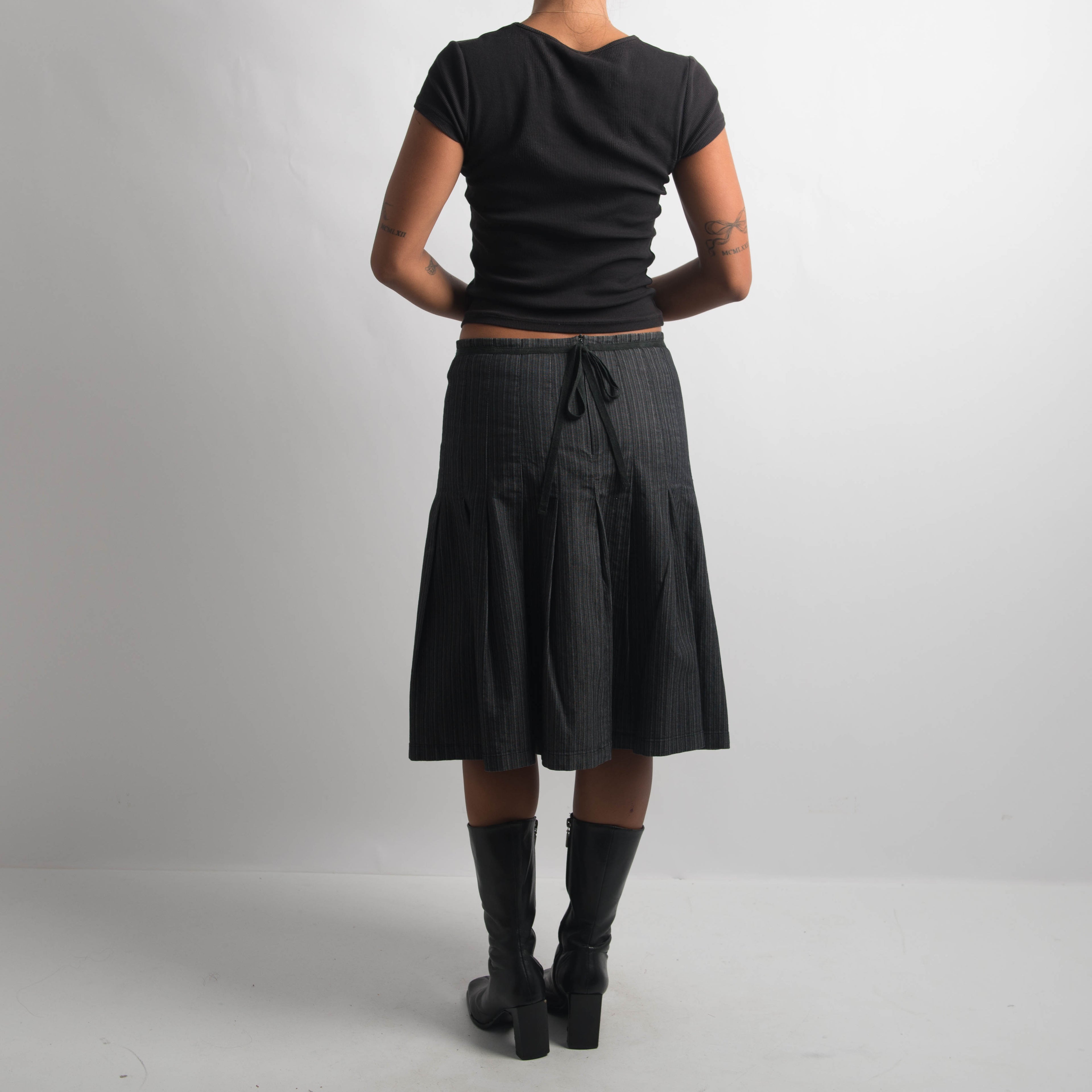 PINSTRIPE PLEATED MIDI SKIRT