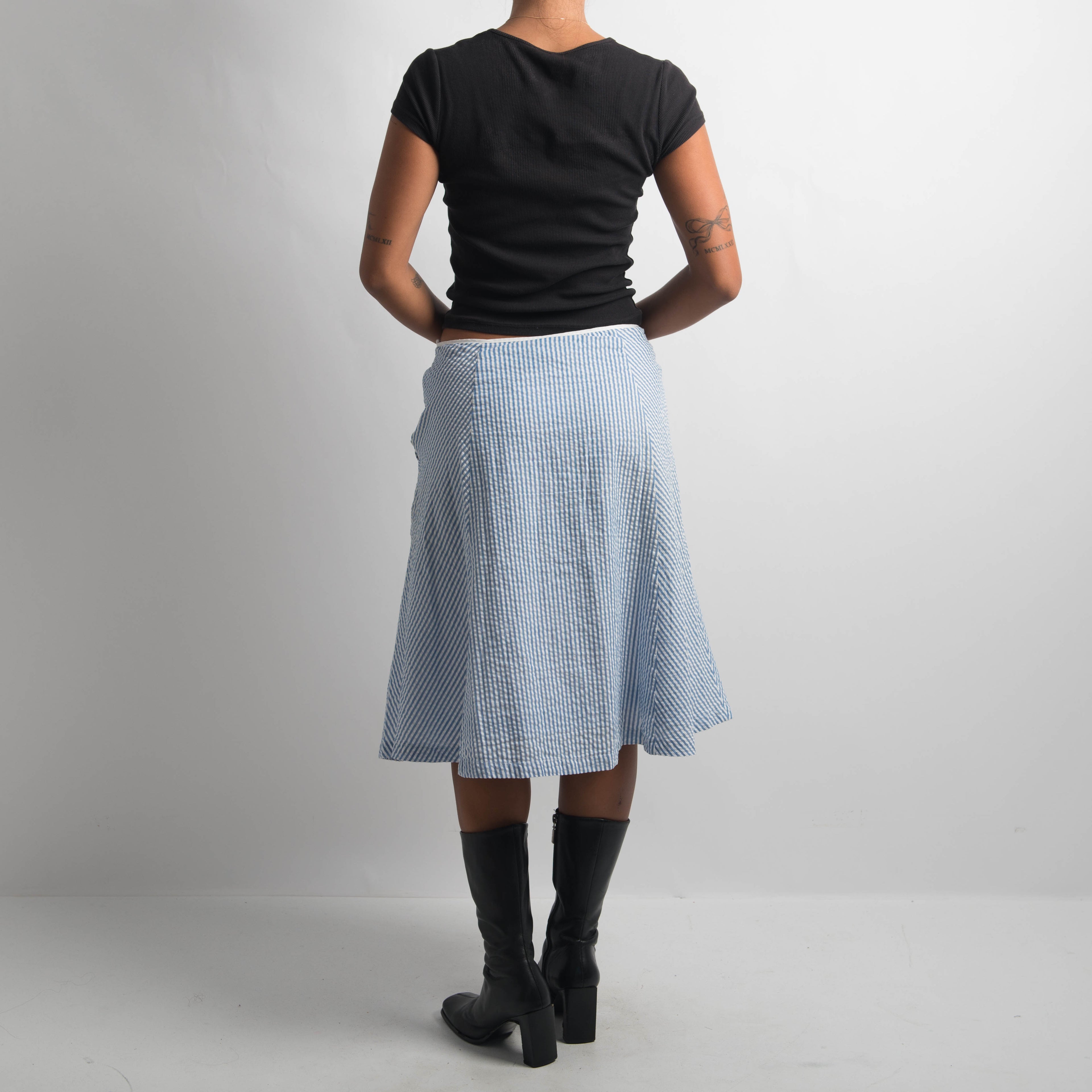 BLUE STRIPE MIDI SKIRT