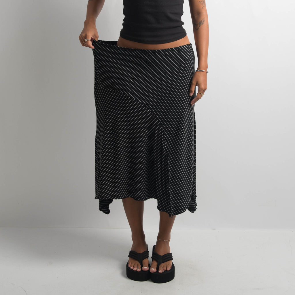 STRIPE ASYMMETRIC MIDI SKIRT
