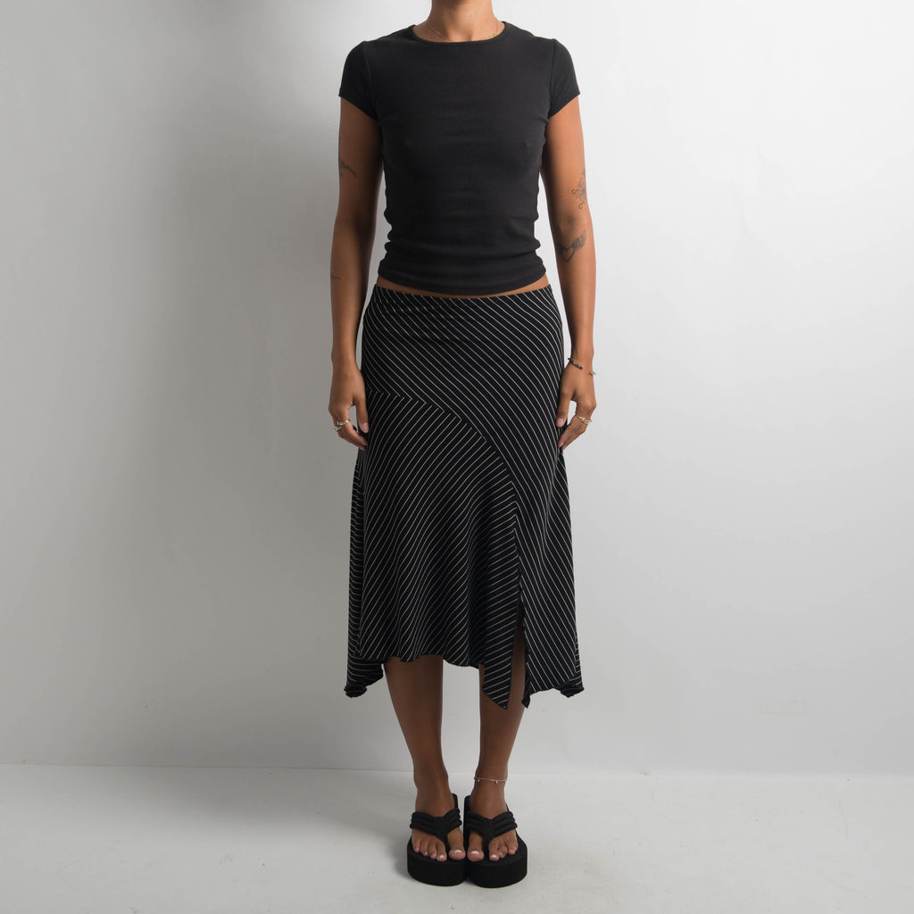 STRIPE ASYMMETRIC MIDI SKIRT