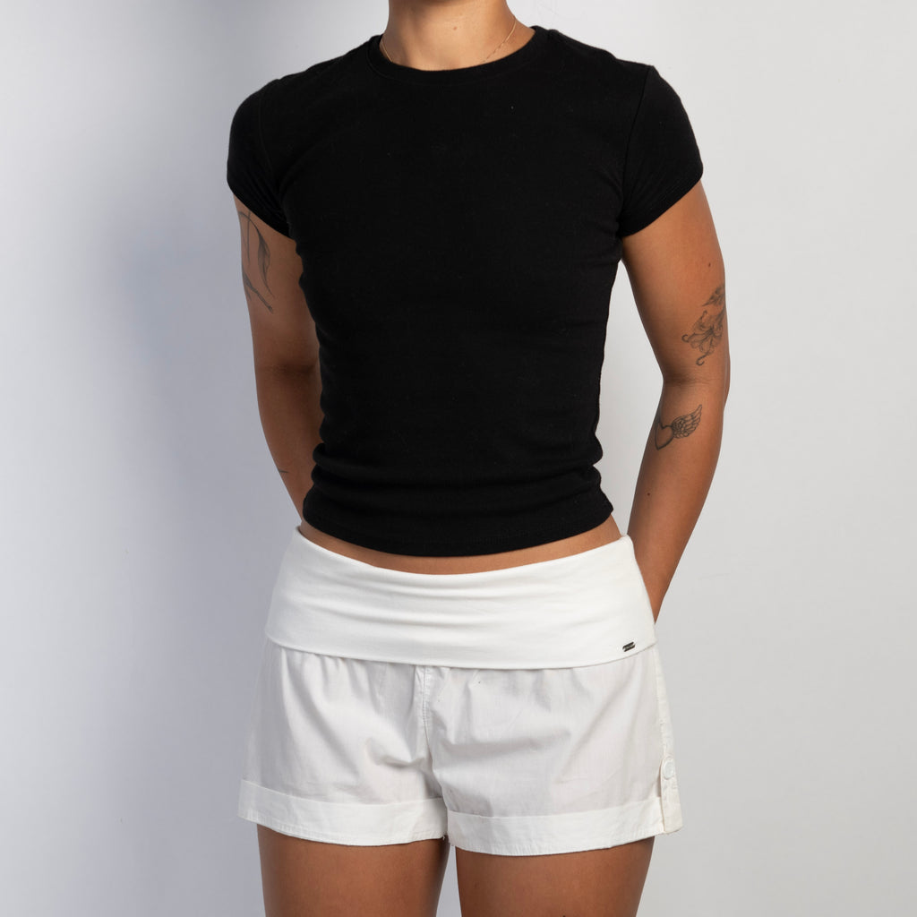 WHITE FOLD OVER SHORTS