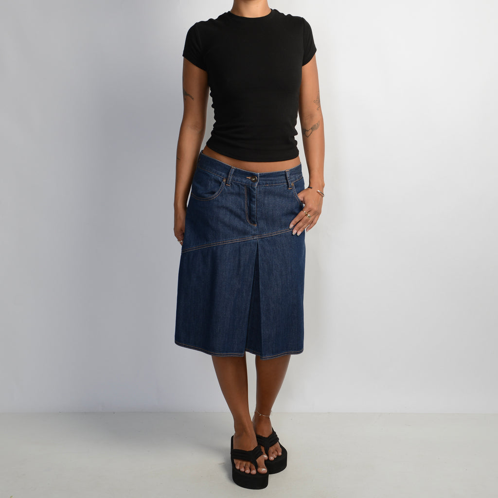 DENIM PLEAT MIDI SKIRT