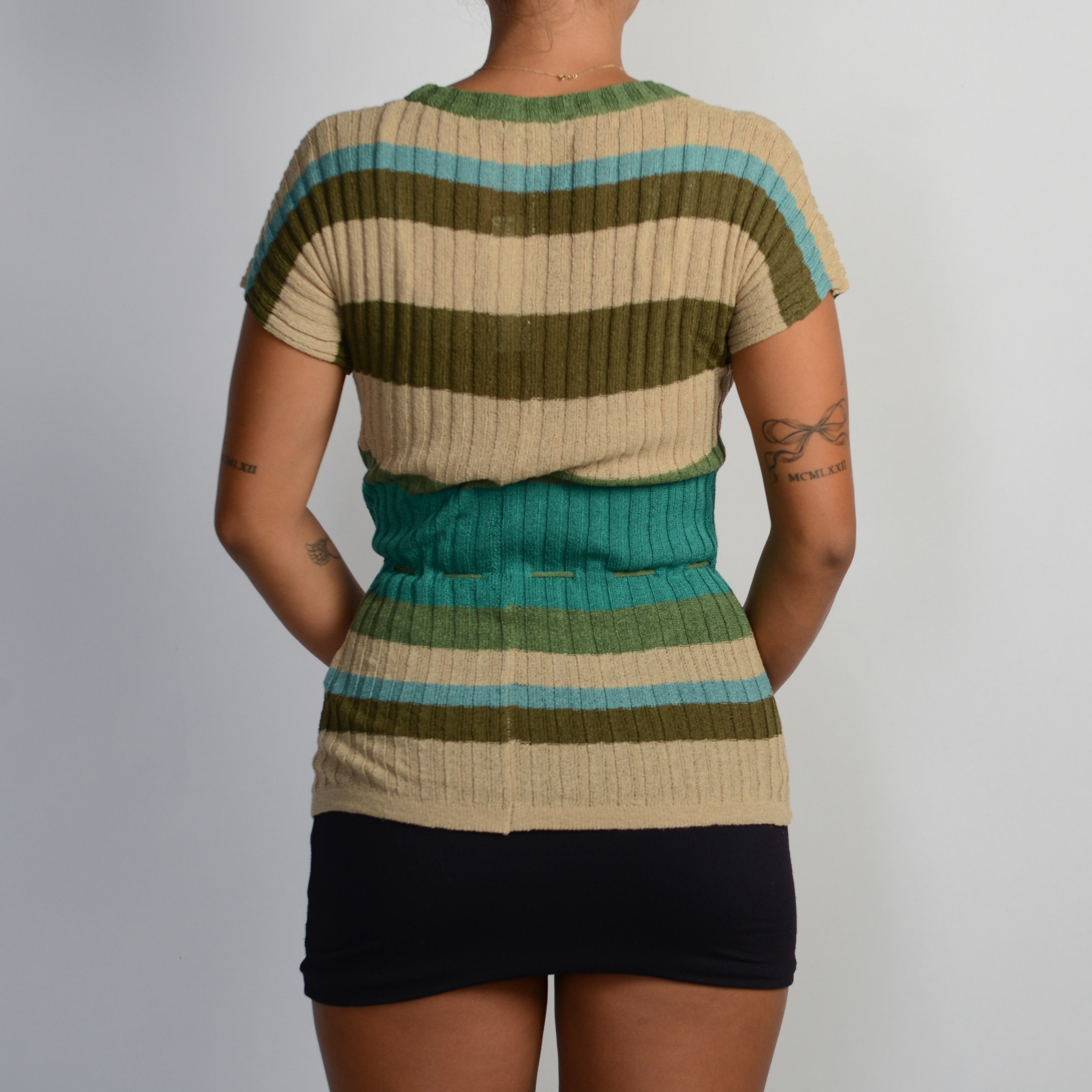 STRIPE KNIT TIE FRONT TOP