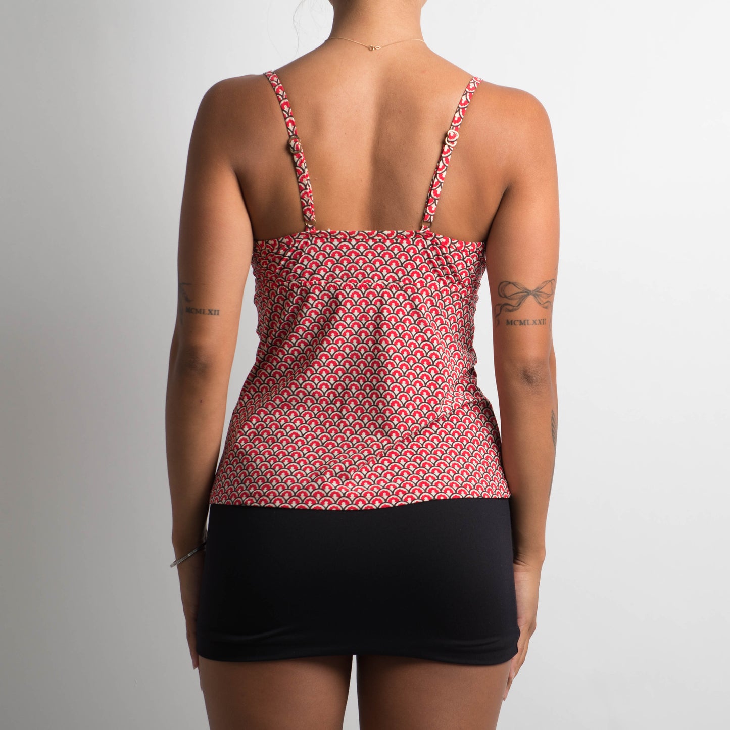 RED PATTERNED TANKINI TOP