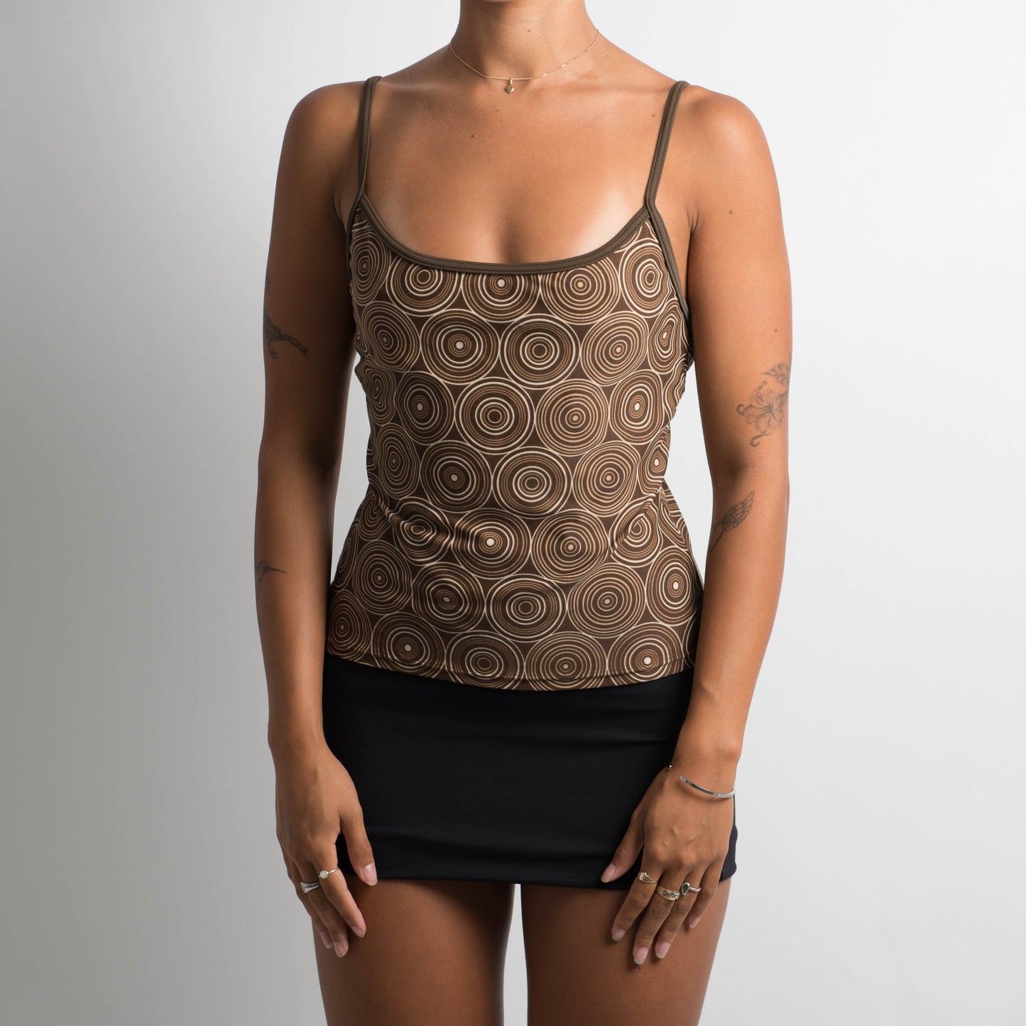 BROWN PATTERNED TANKINI TOP