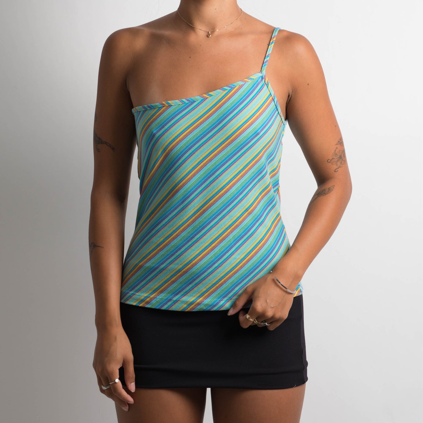 BLUE STRIPED ONE SHOULDER TANK