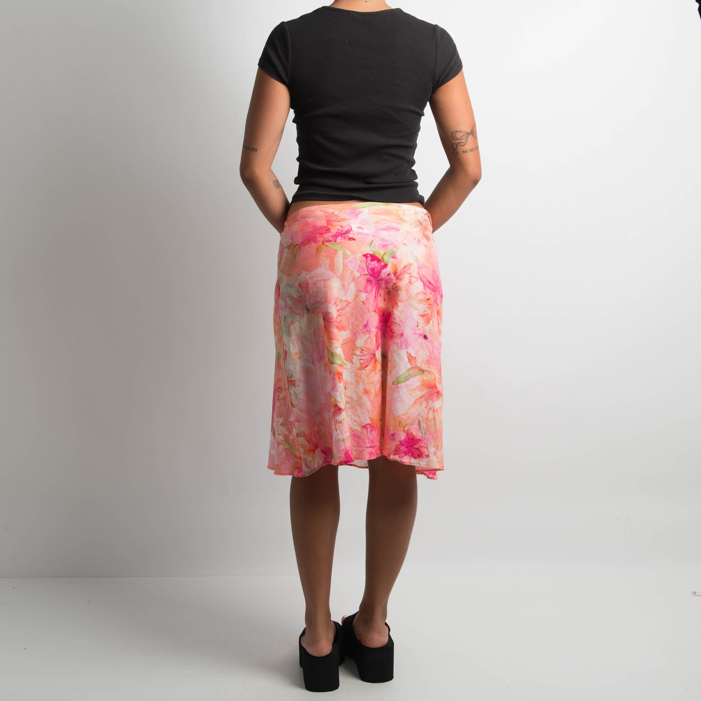 PINK FLORAL MIDI SKIRT