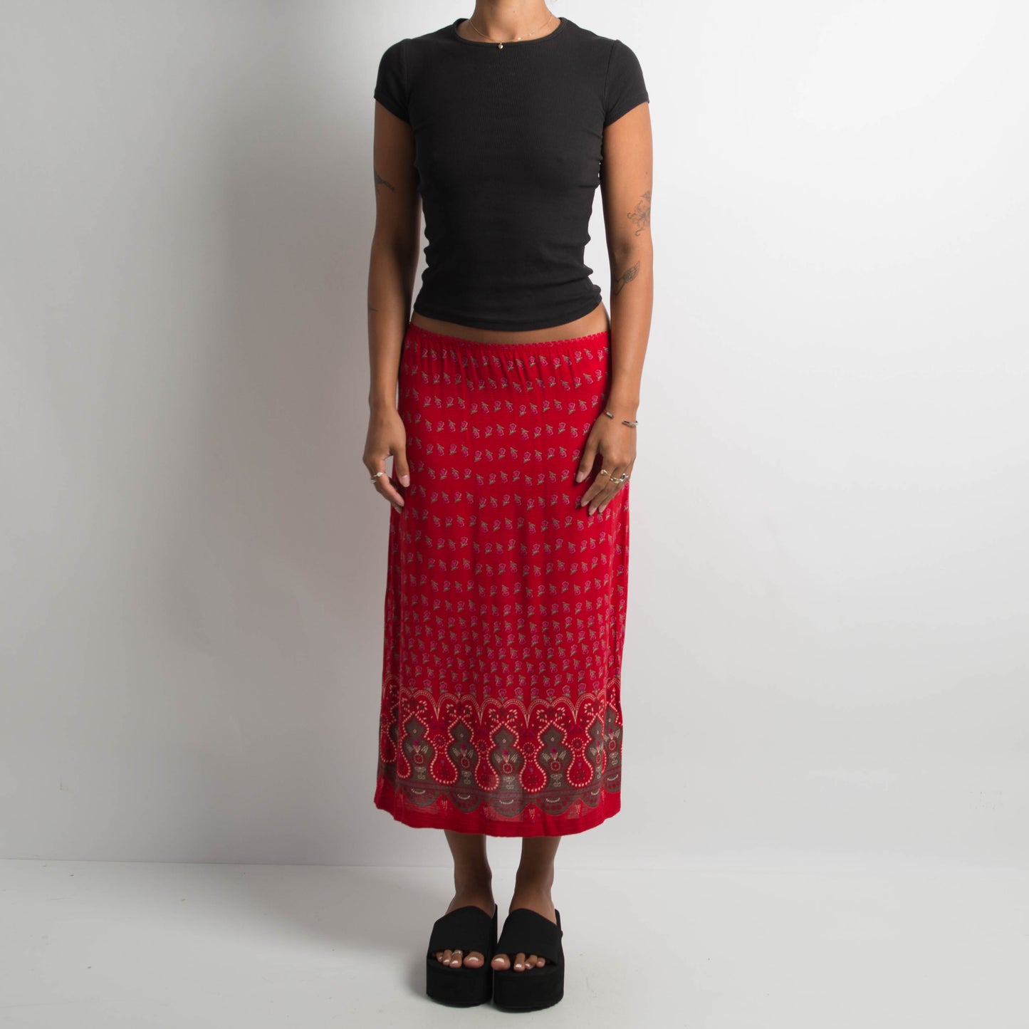 FLORAL PAISLEY LONGLINE SKIRT