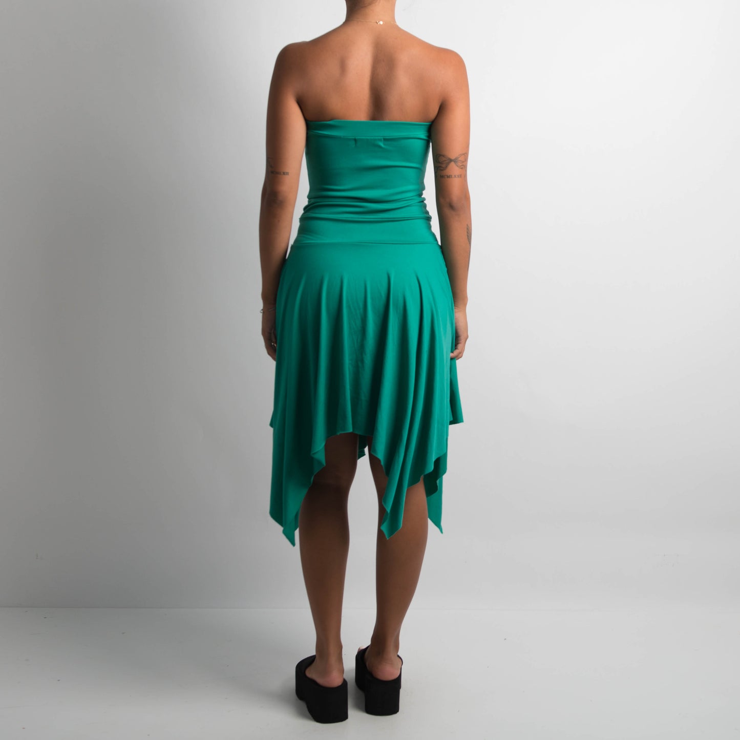 GREEN ASYMMETRIC MIDI DRESS