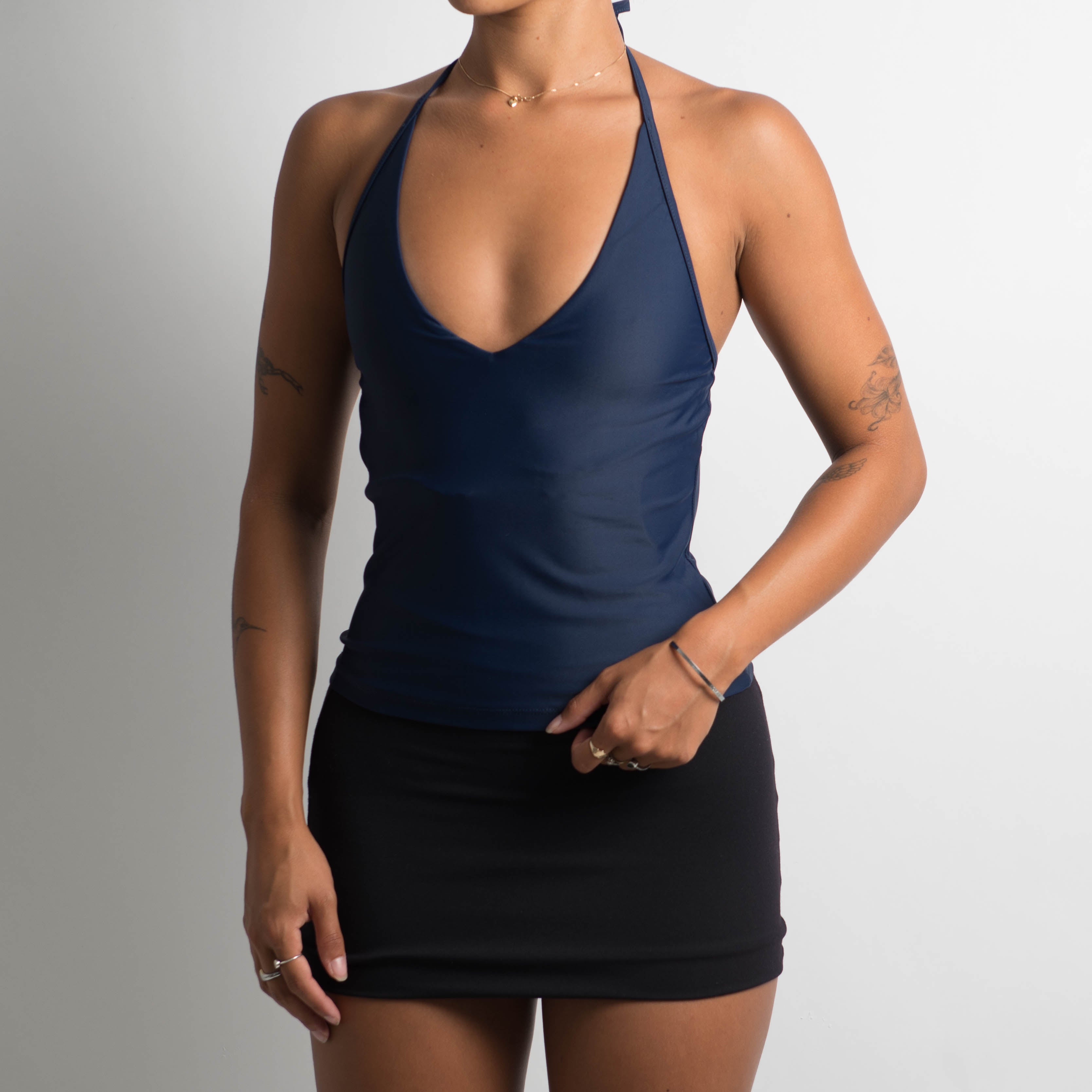 NAVY HALTER TANKINI TOP