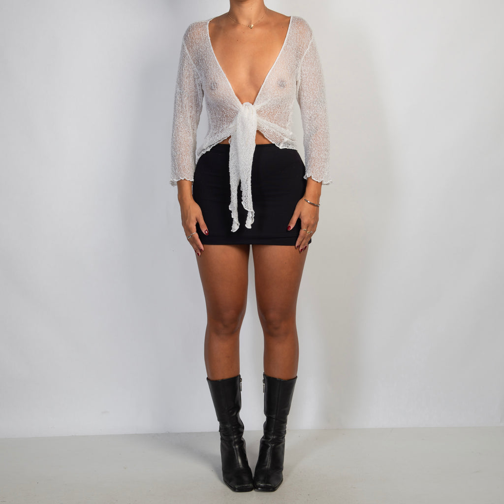 WHITE KNIT WRAP TOP