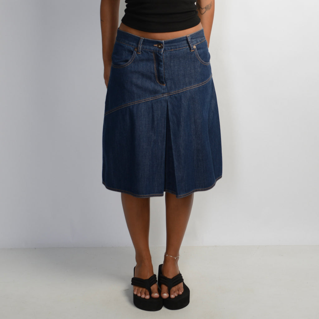 DENIM PLEAT MIDI SKIRT