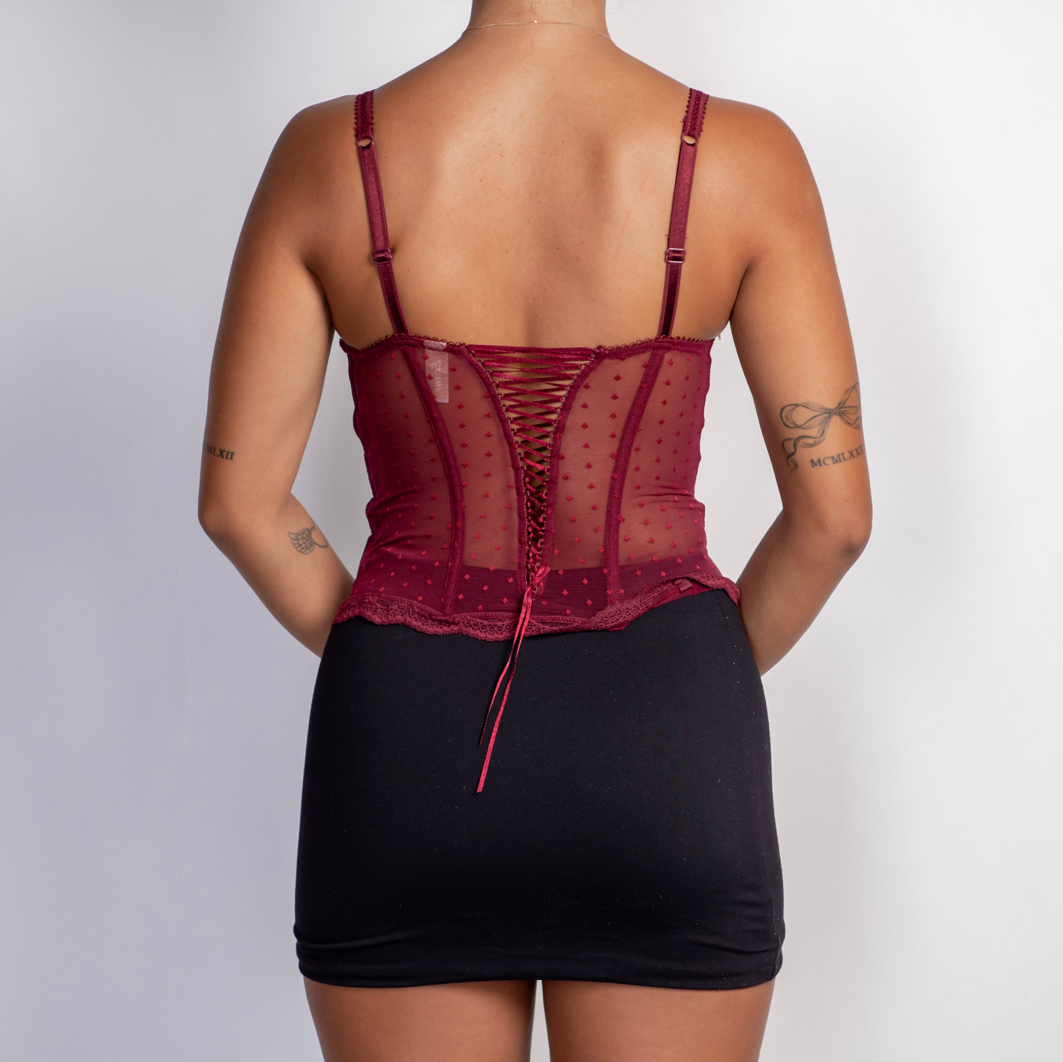 MAROON LACE MESH BUSTIER