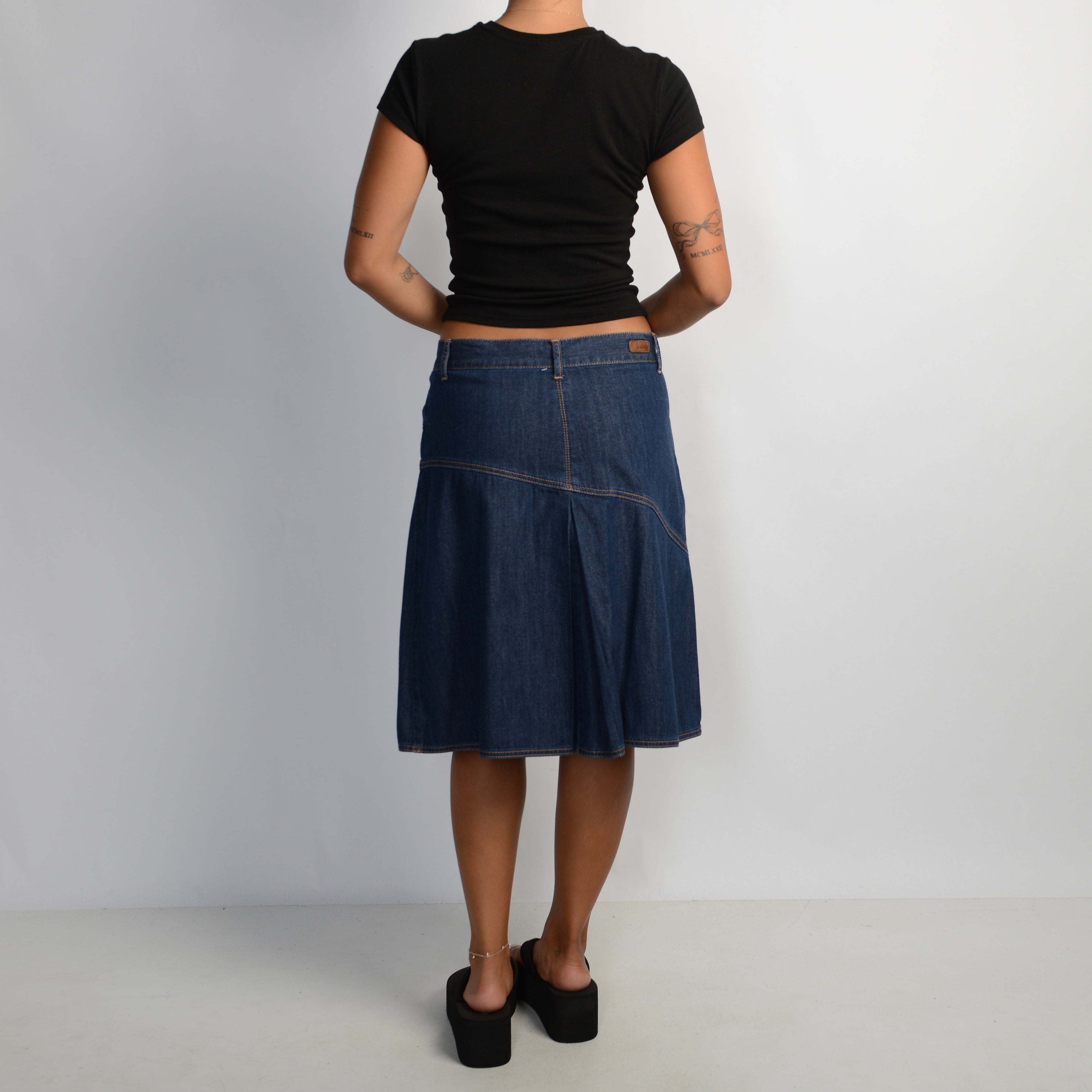 DENIM PLEAT MIDI SKIRT