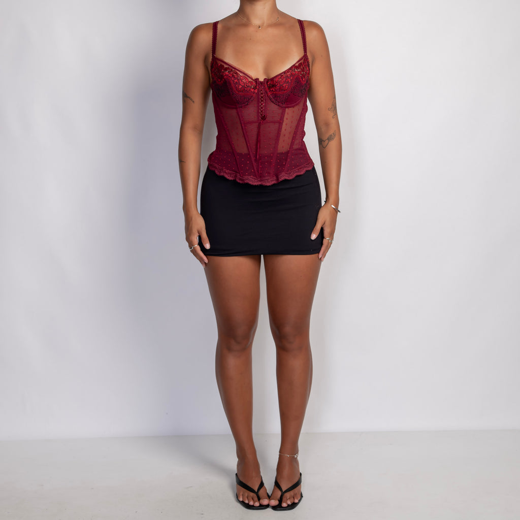 MAROON LACE MESH BUSTIER