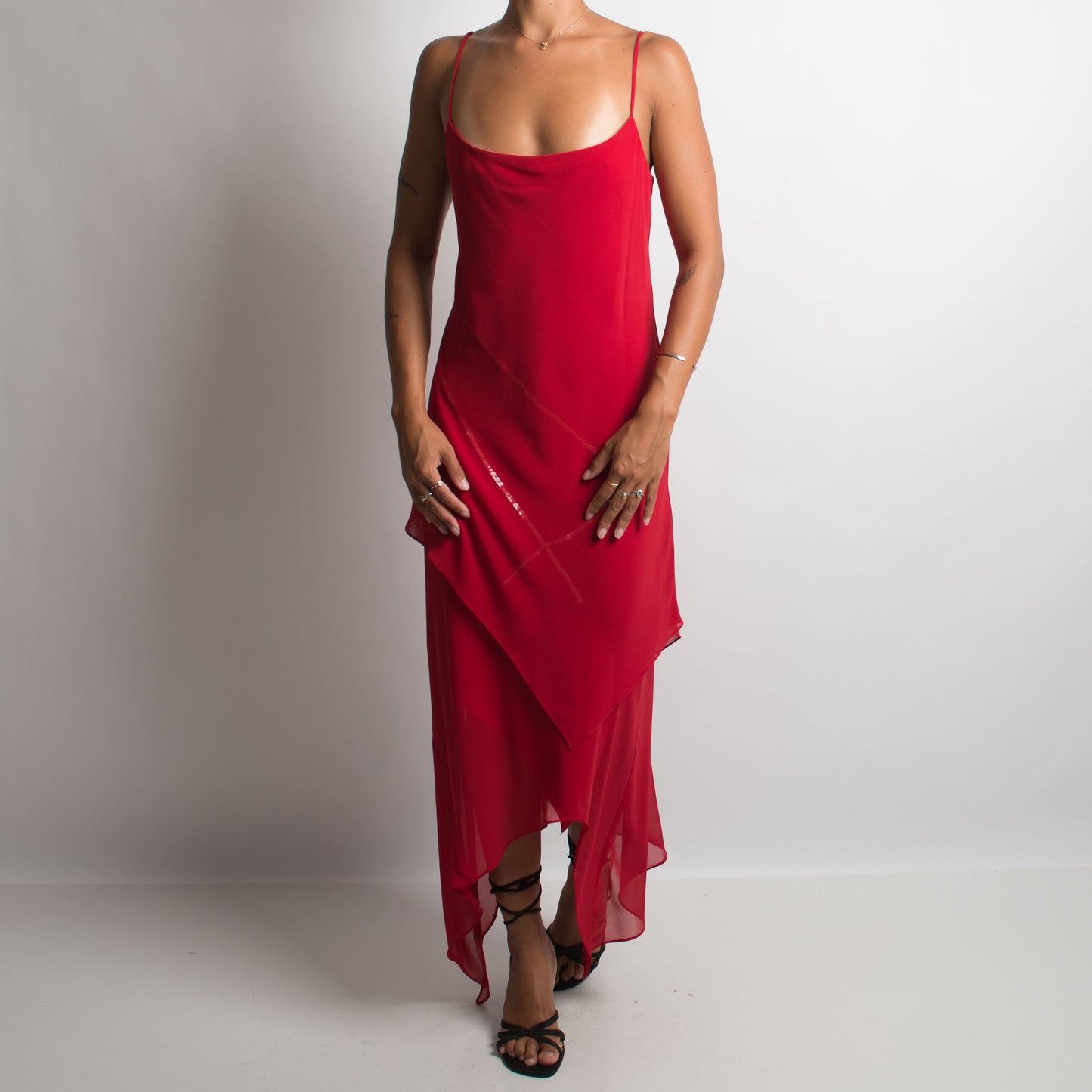 RED SLIP EVENING DRESS