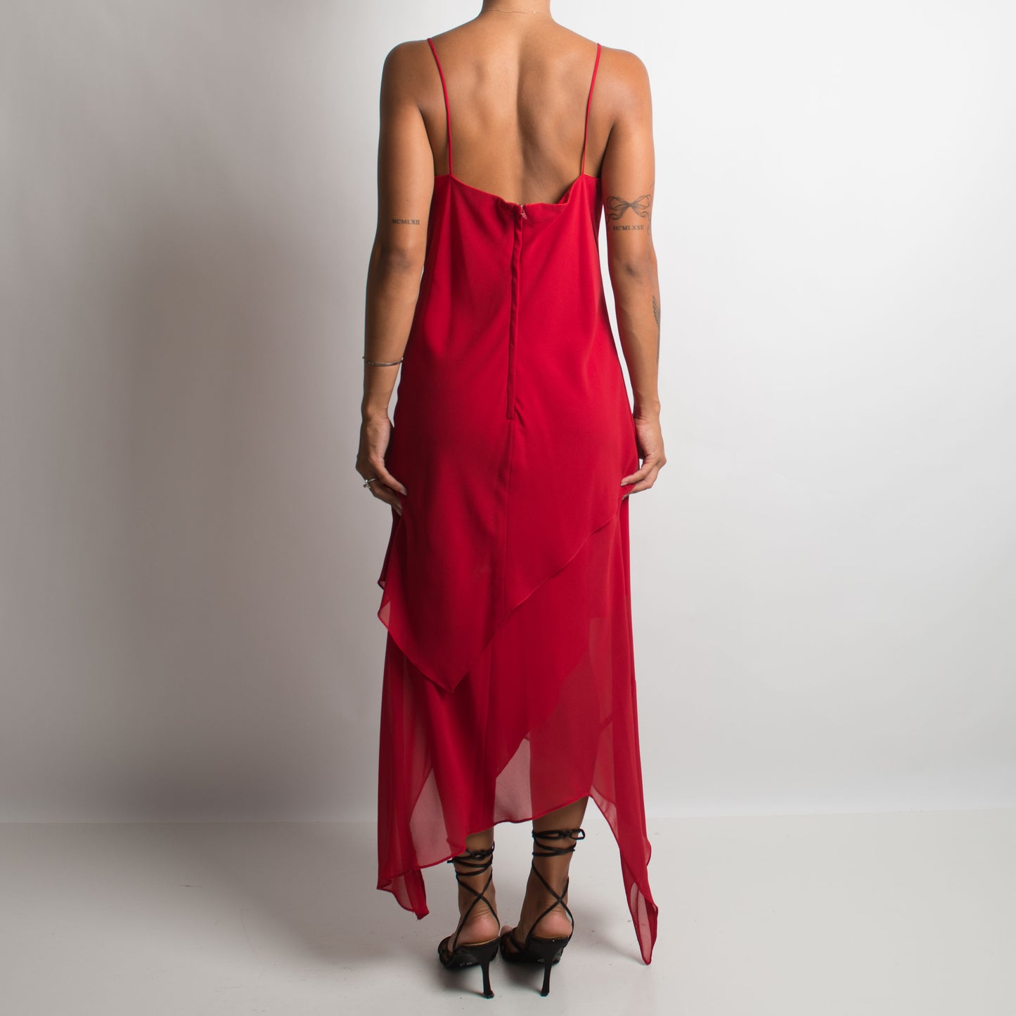 RED SLIP EVENING DRESS