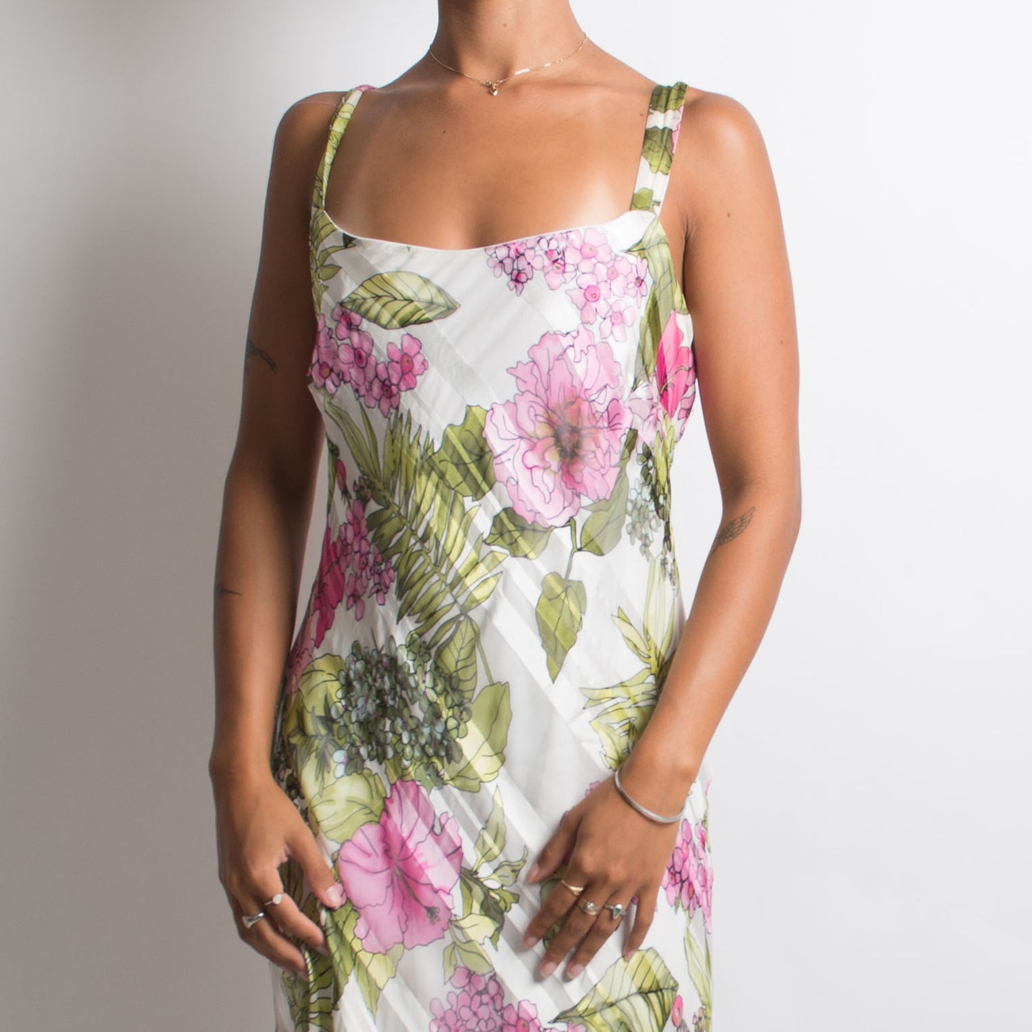 FLORAL SILK EVENING DRESS