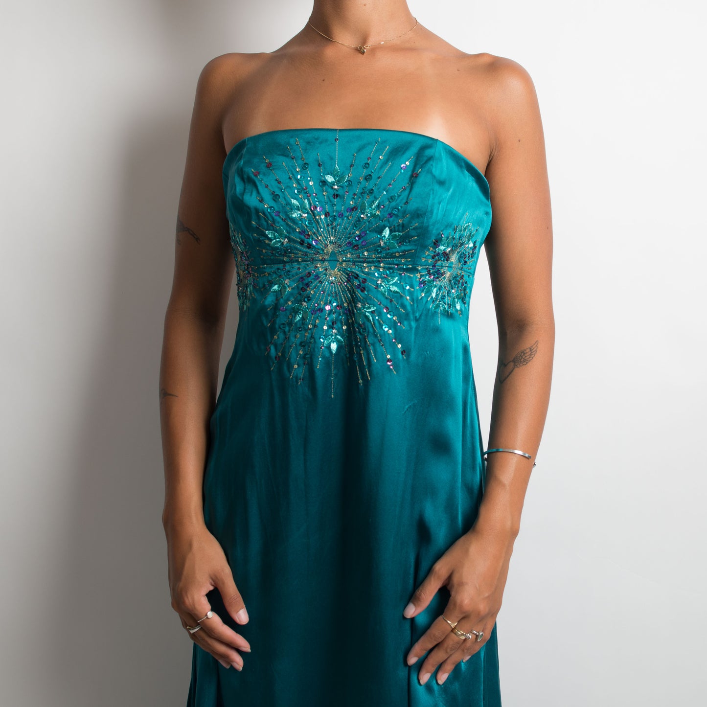 TEAL STRAPLESS GOWN