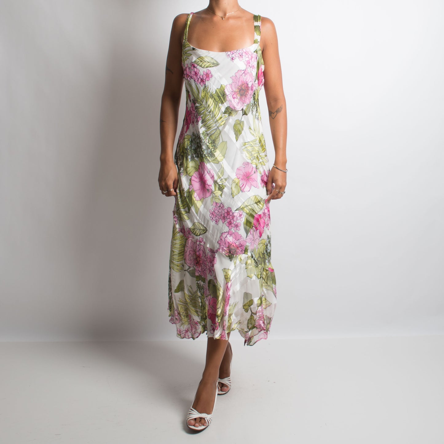 FLORAL SILK EVENING DRESS