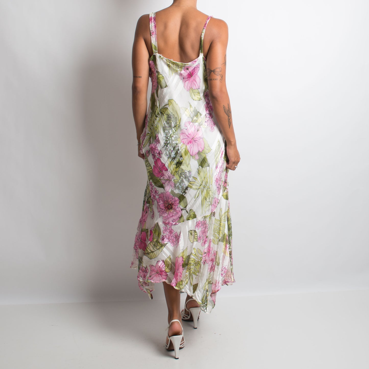 FLORAL SILK EVENING DRESS