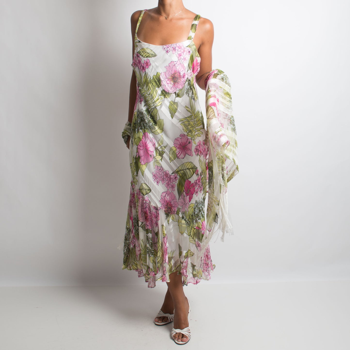 FLORAL SILK EVENING DRESS