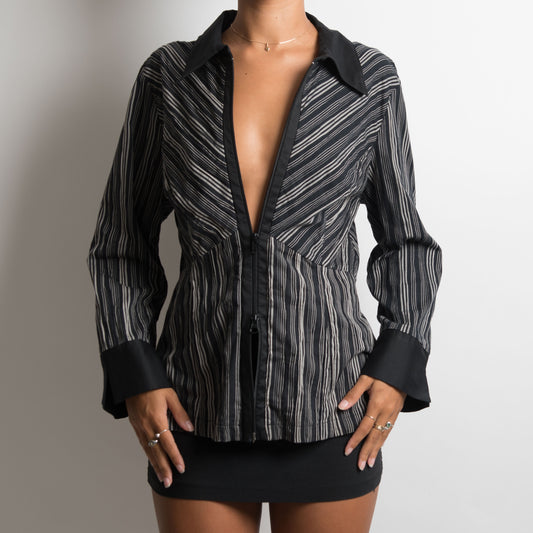 BLOUSE ZIPPÉE À RAYURES FINES