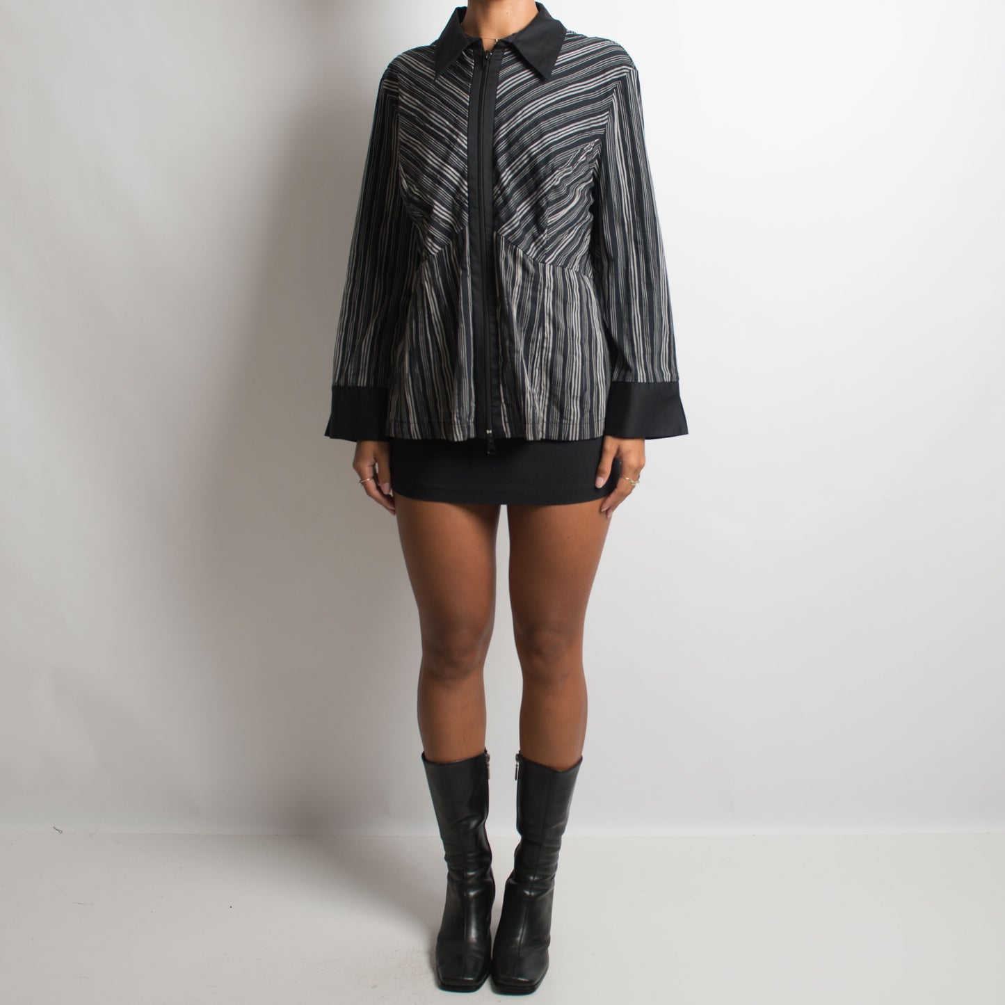 PINSTRIPE ZIP BLOUSE