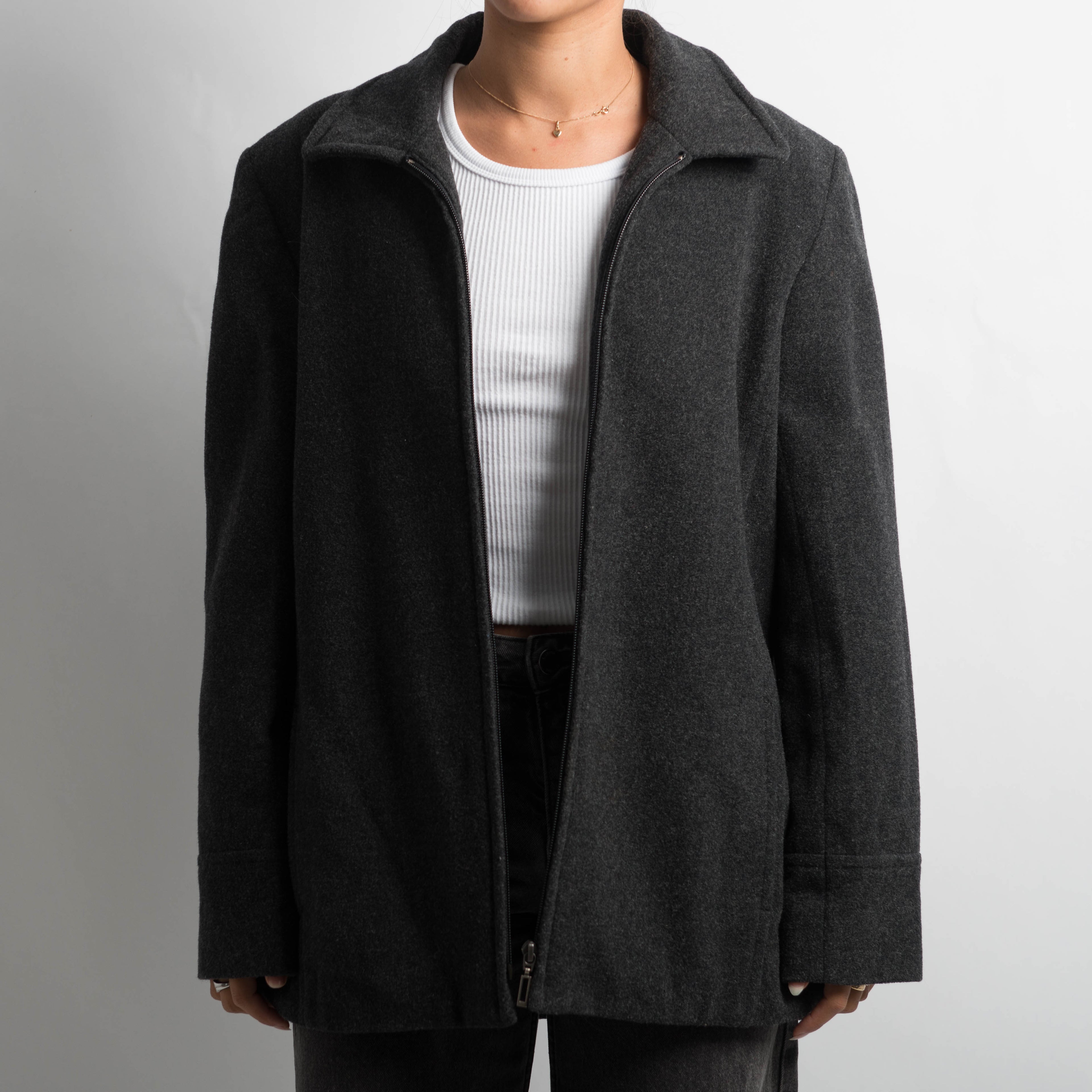 CHARCOAL WOOL ZIP JACKET