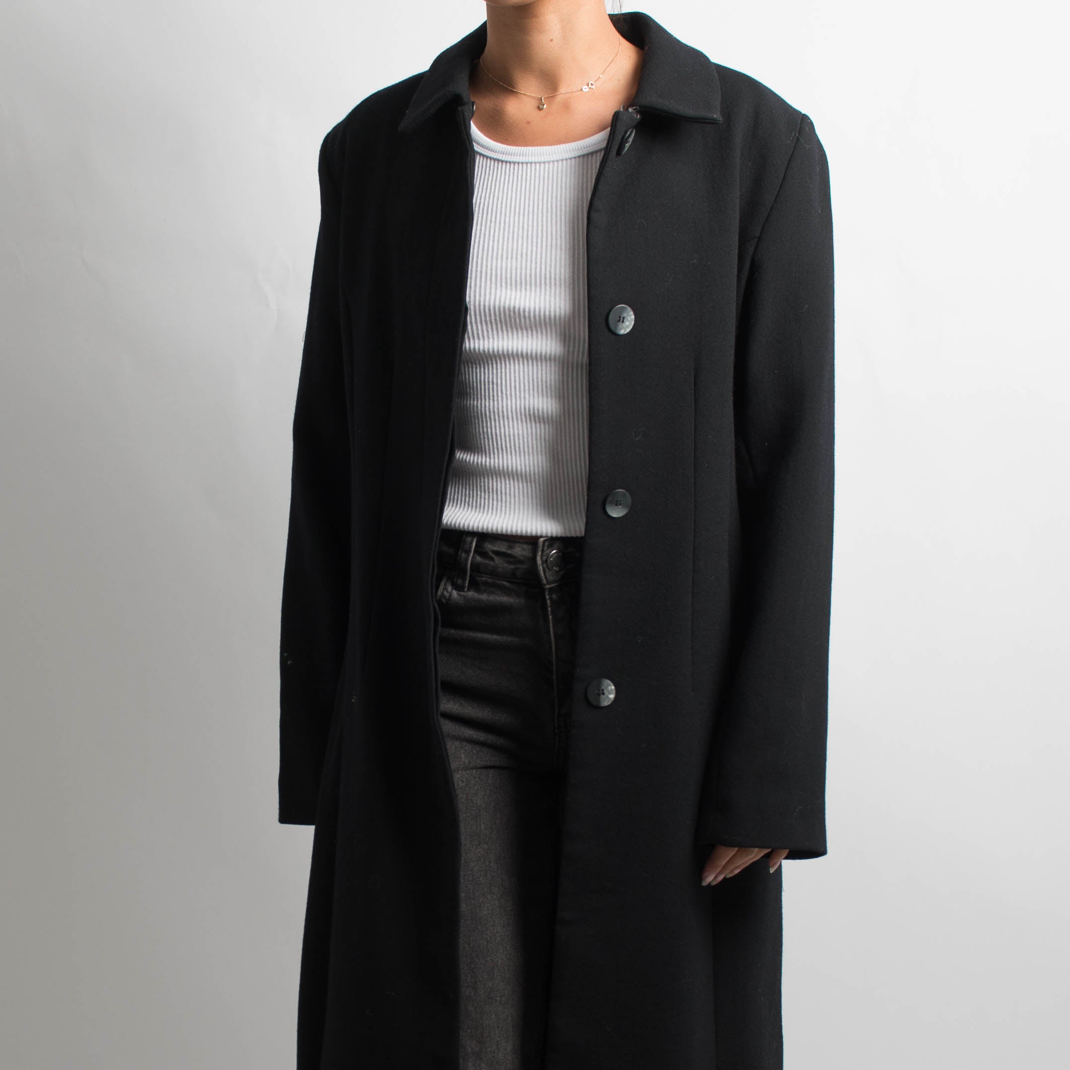 BLACK LONG WOOL COAT