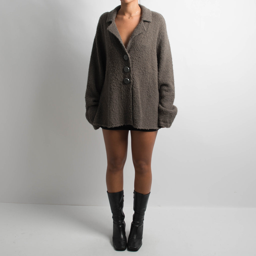 KHAKI COLLARED CARDIGAN