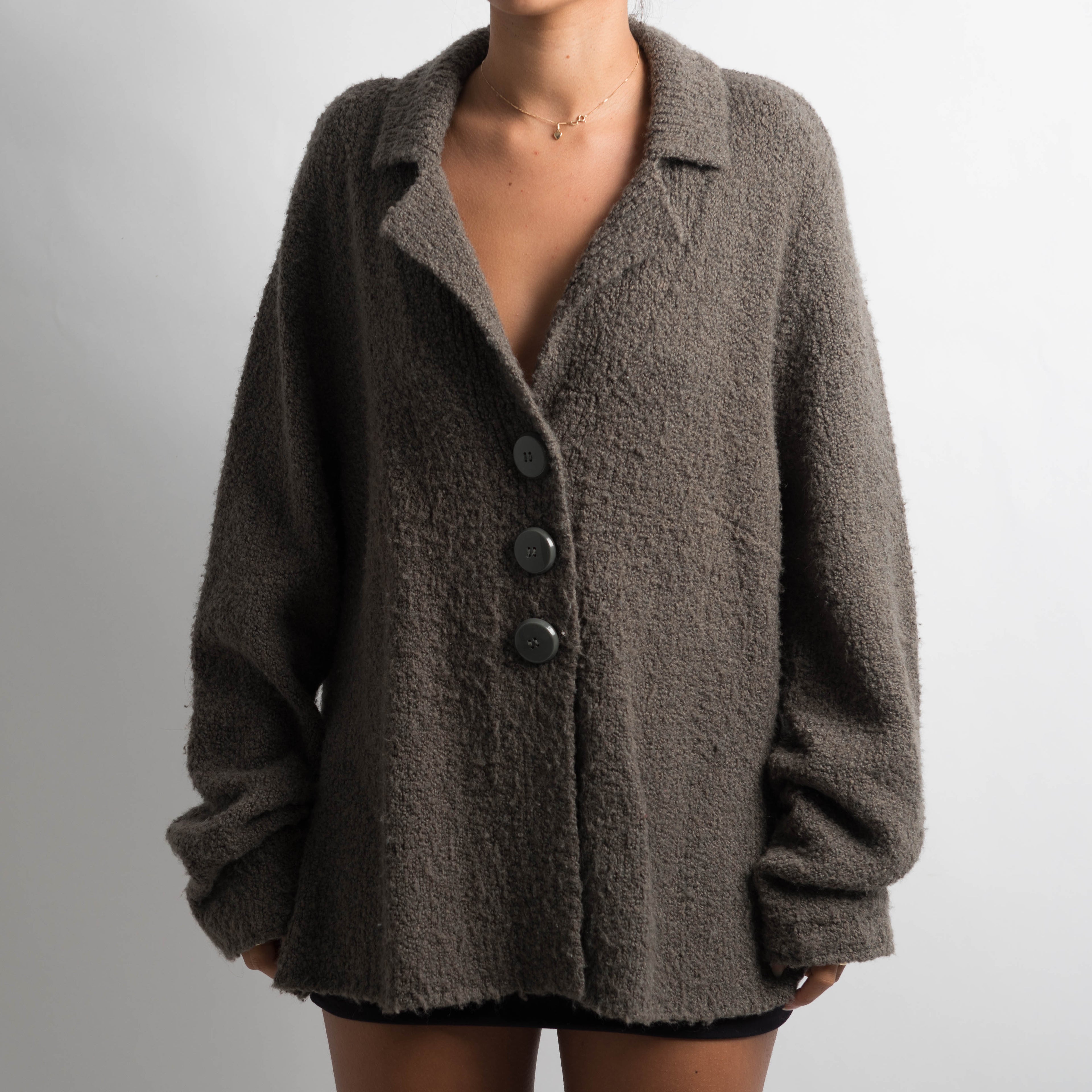 KHAKI COLLARED CARDIGAN