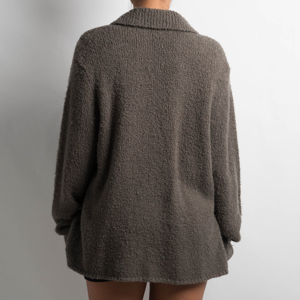KHAKI COLLARED CARDIGAN