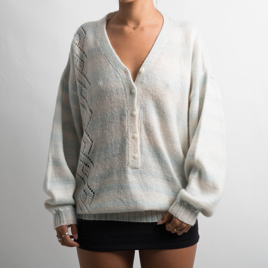 STRIPED KNIT BUTTON SWEATER