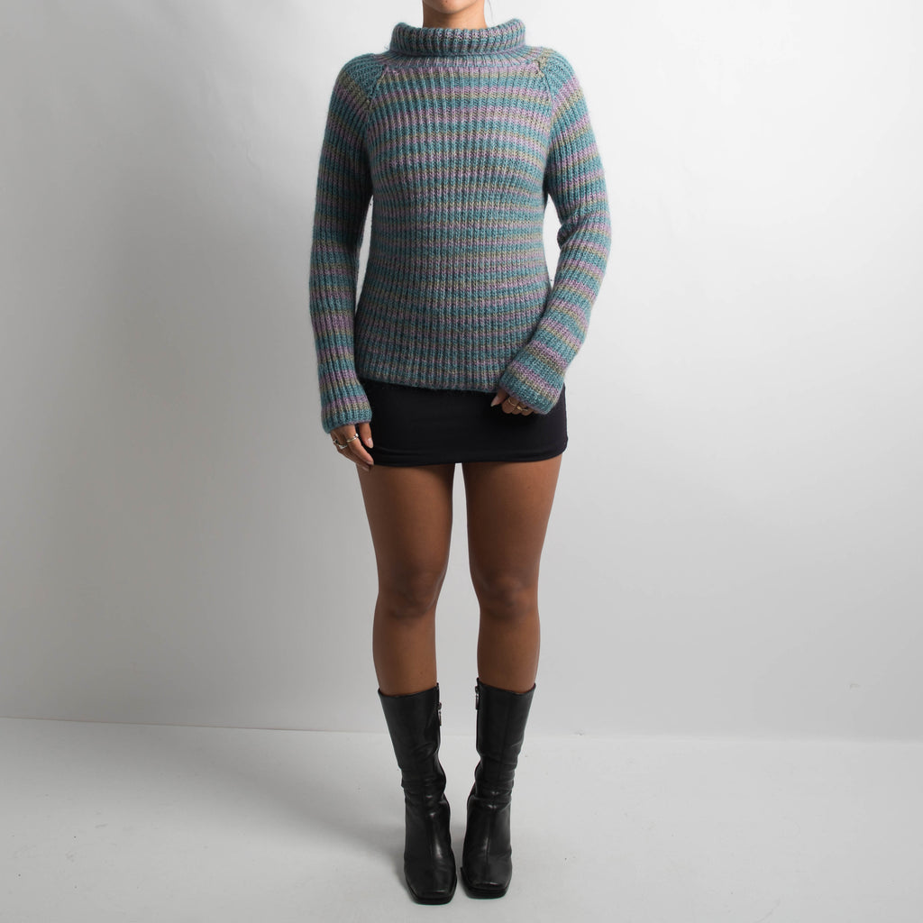 STRIPED TURTLENECK KNIT SWEATER
