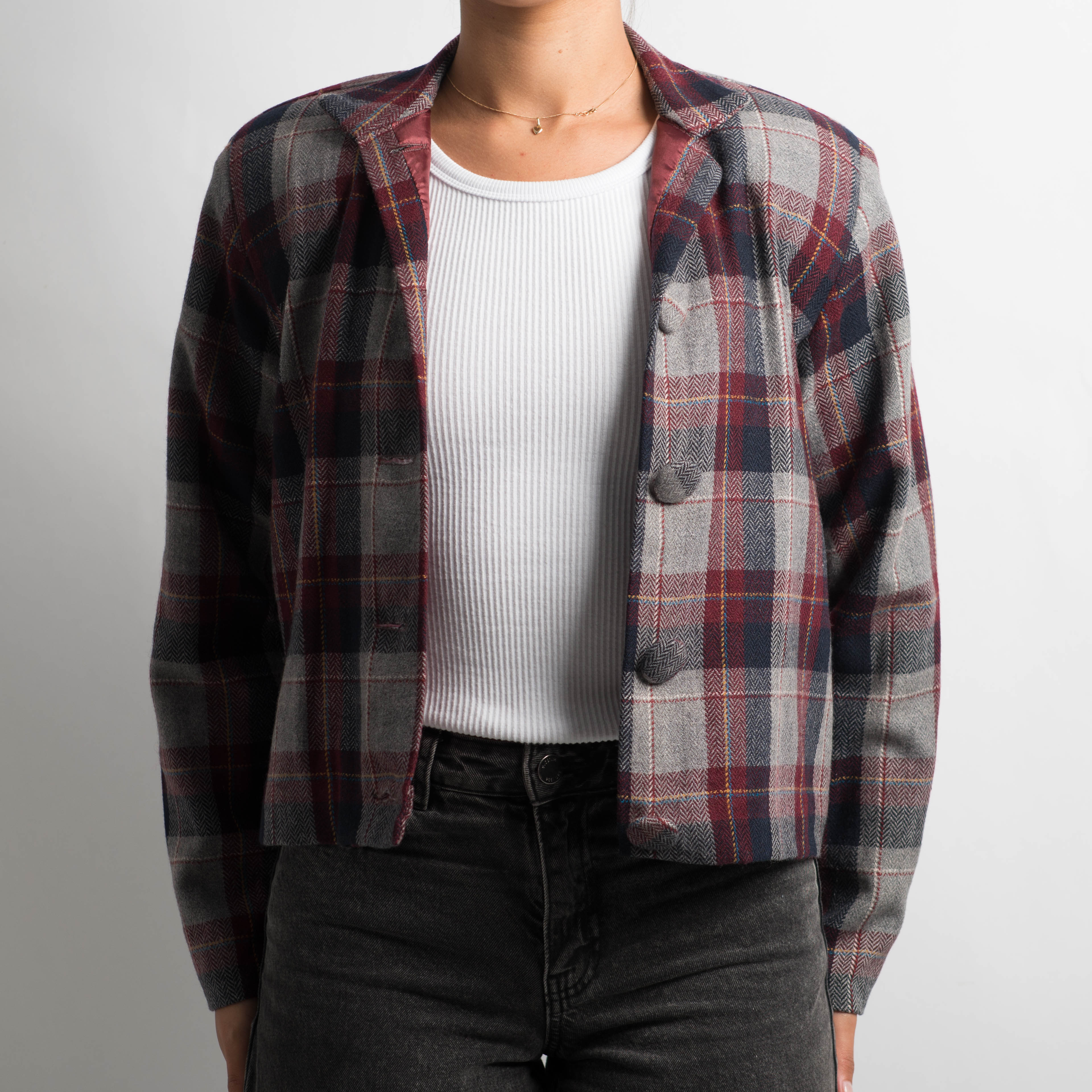 PLAID CROP BLAZER