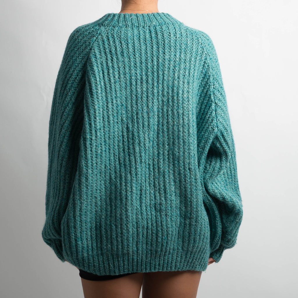 TEAL CHUNKY KNIT ZIP CARDIGAN