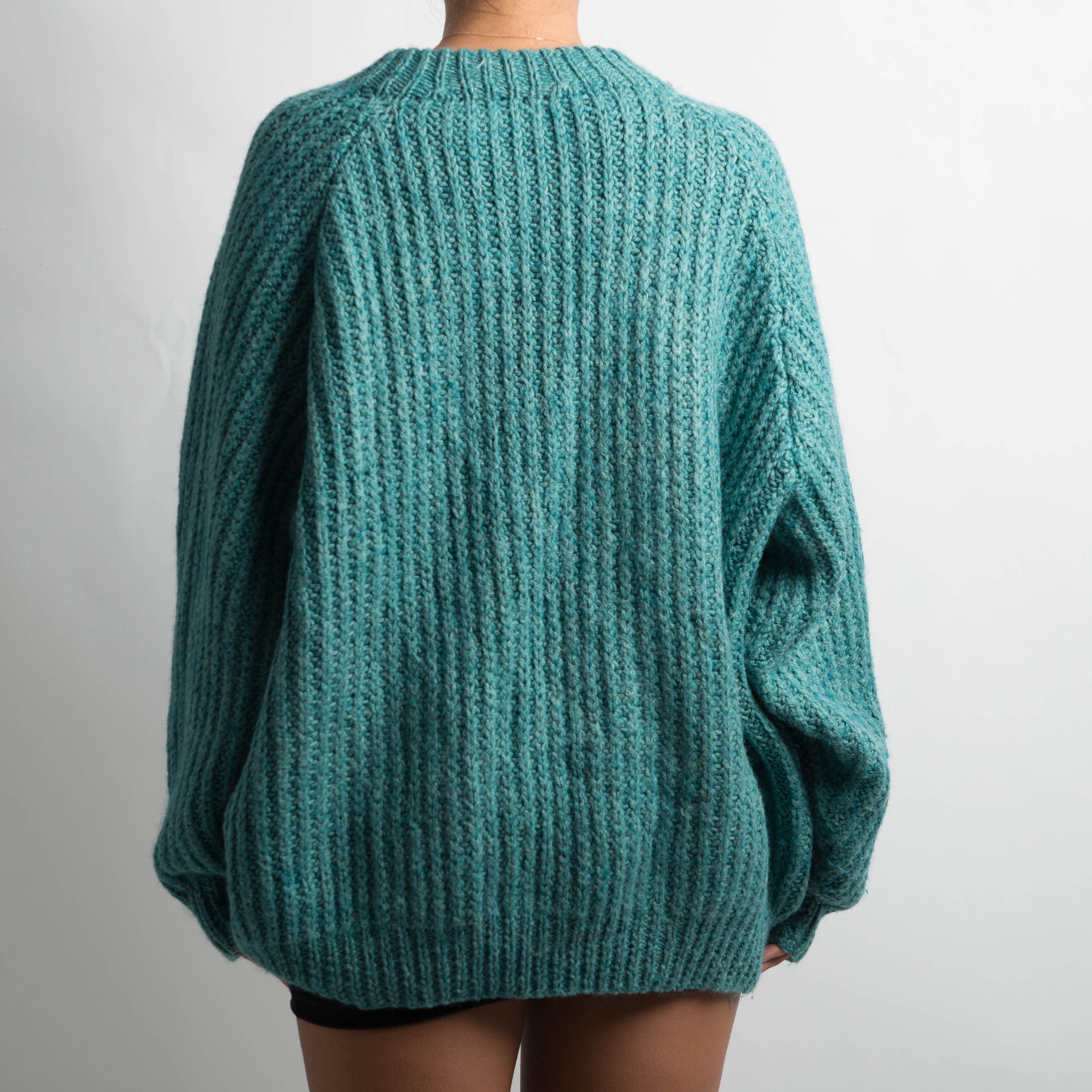 TEAL CHUNKY KNIT ZIP CARDIGAN