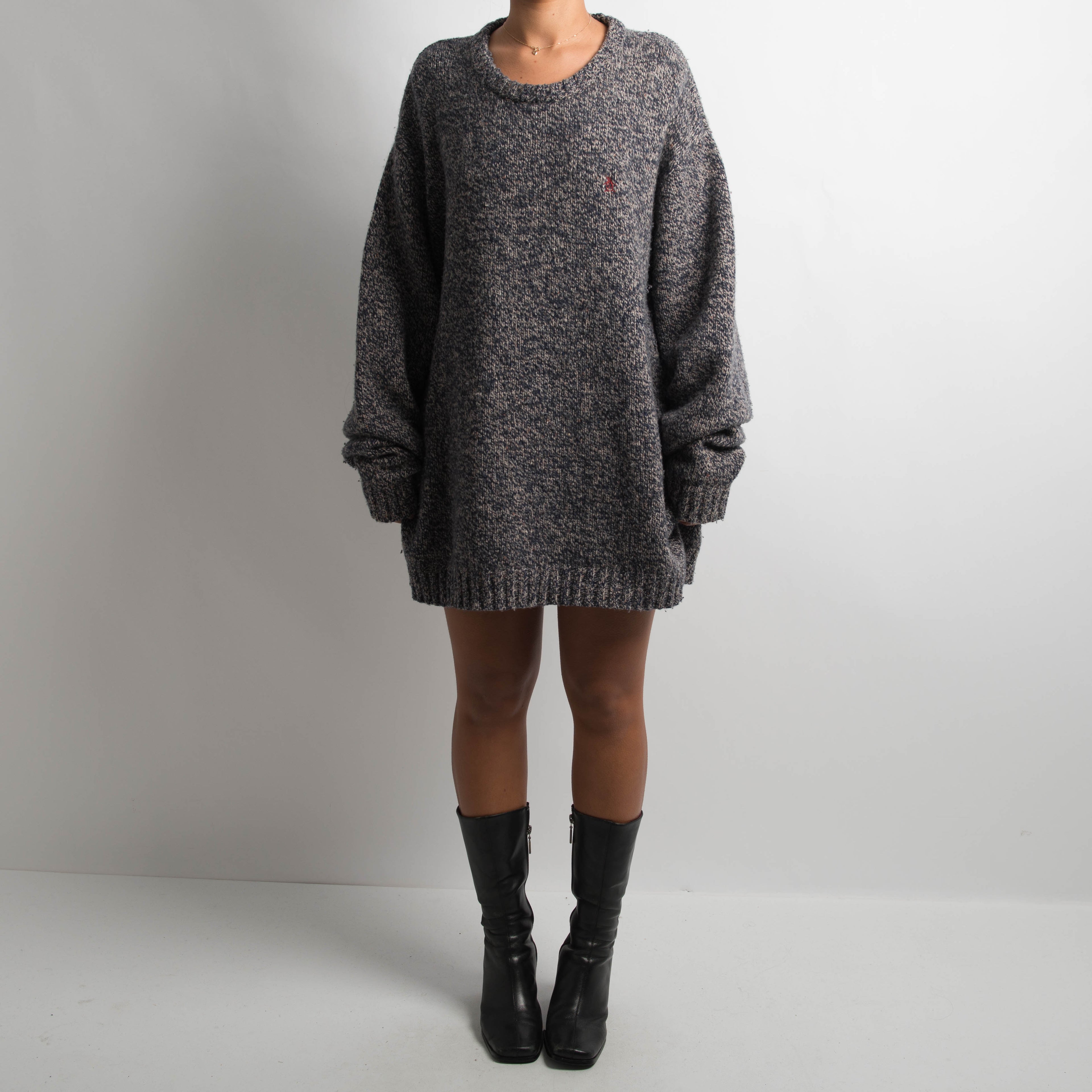 NAVY MARLE KNIT SWEATER