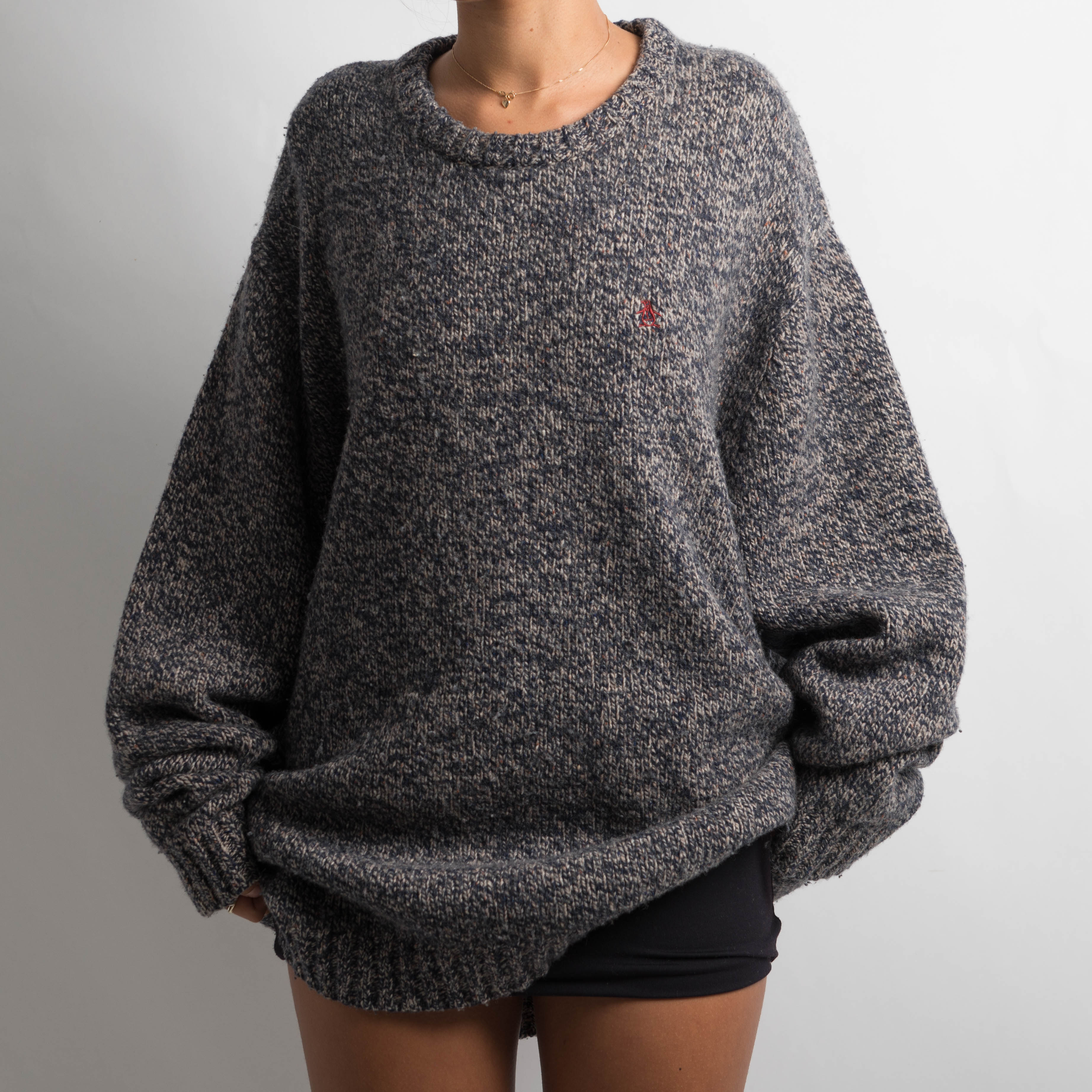 NAVY MARLE KNIT SWEATER