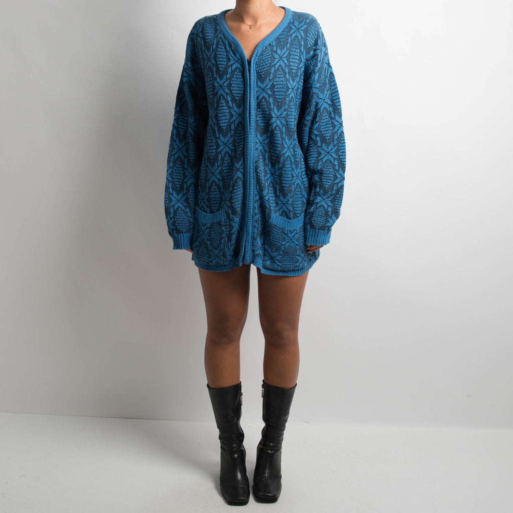BLUE PATTERNED ZIP CARDIGAN