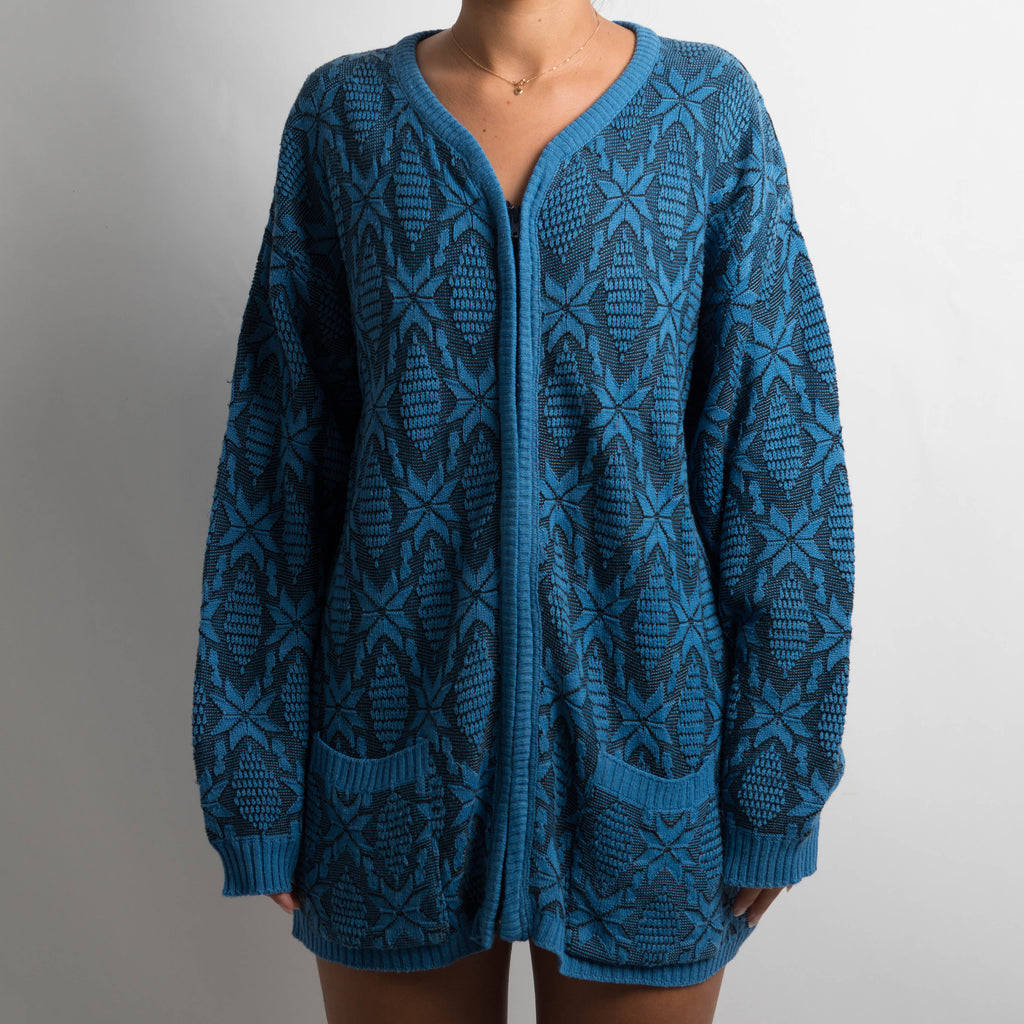 BLUE PATTERNED ZIP CARDIGAN