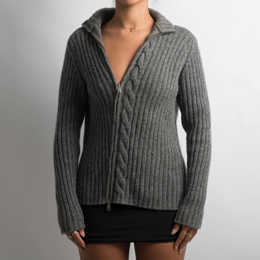 GREY WOOL ZIP CARDIGAN