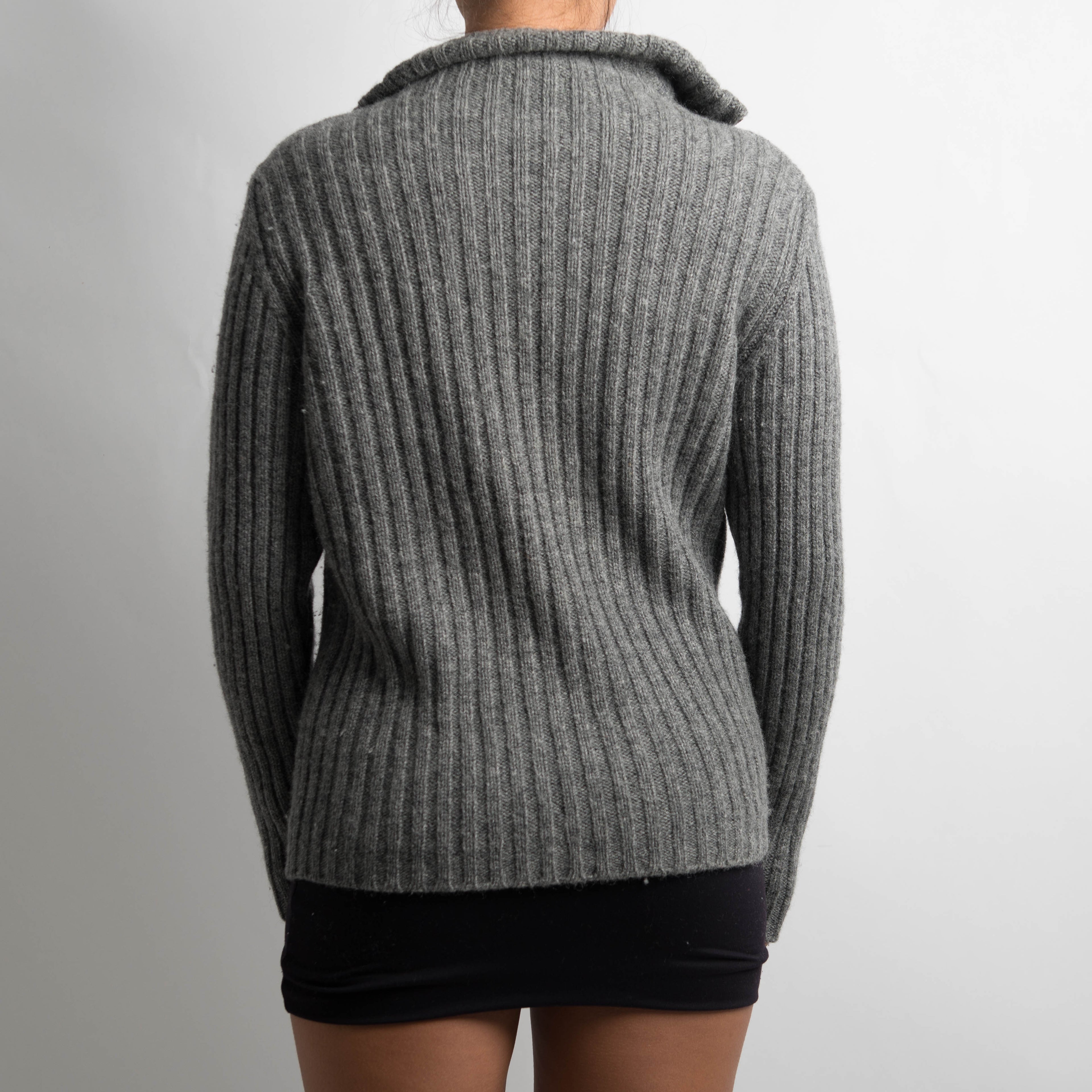 GREY WOOL ZIP CARDIGAN