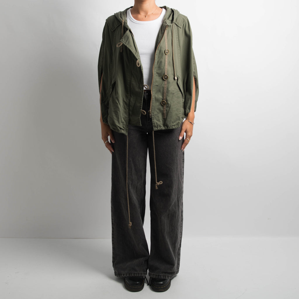 KHAKI HOODED PONCHO JACKET