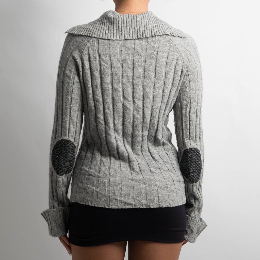 GREY RIBBED WOOL CARDIGAN