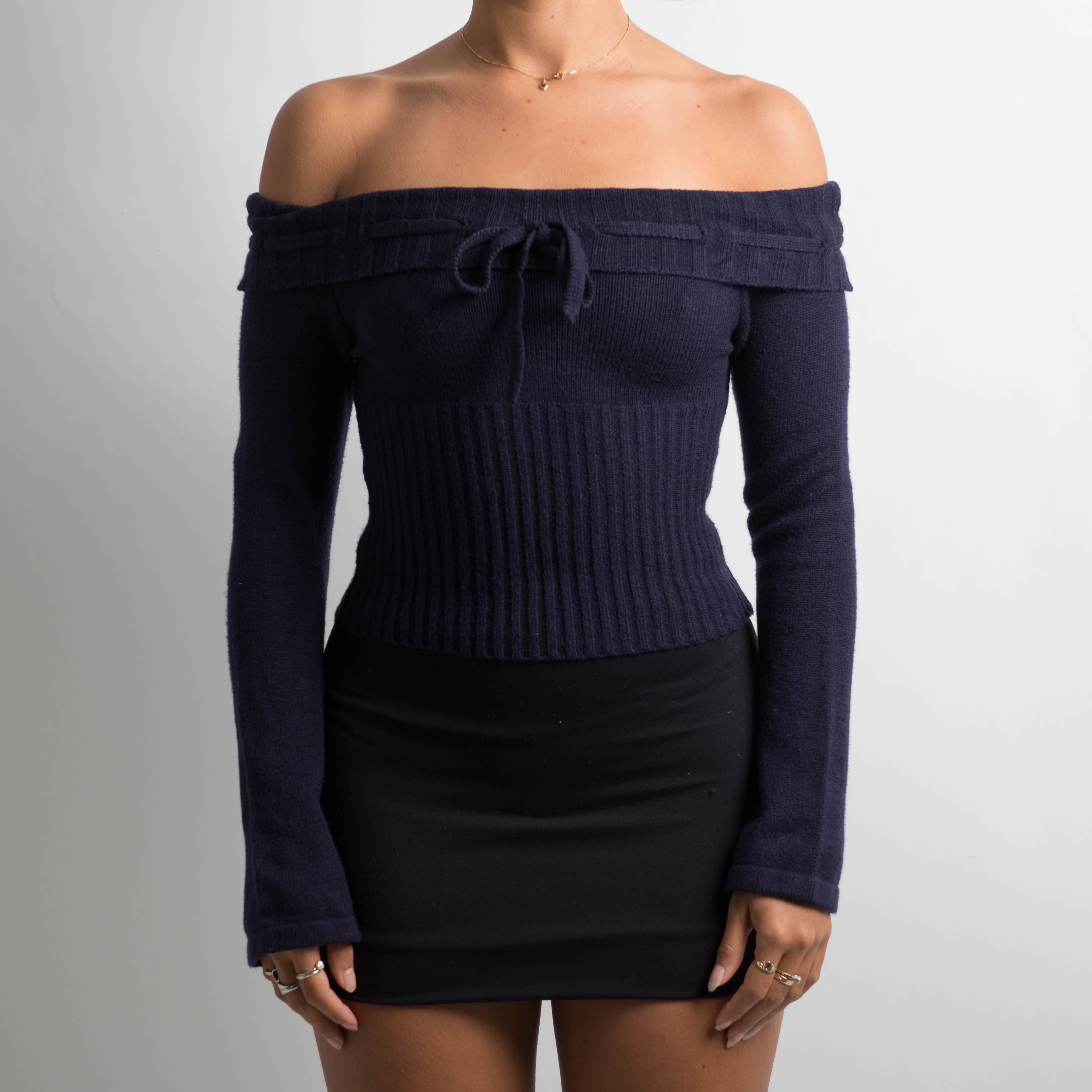 NAVY OFF THE SHOULDER TOP